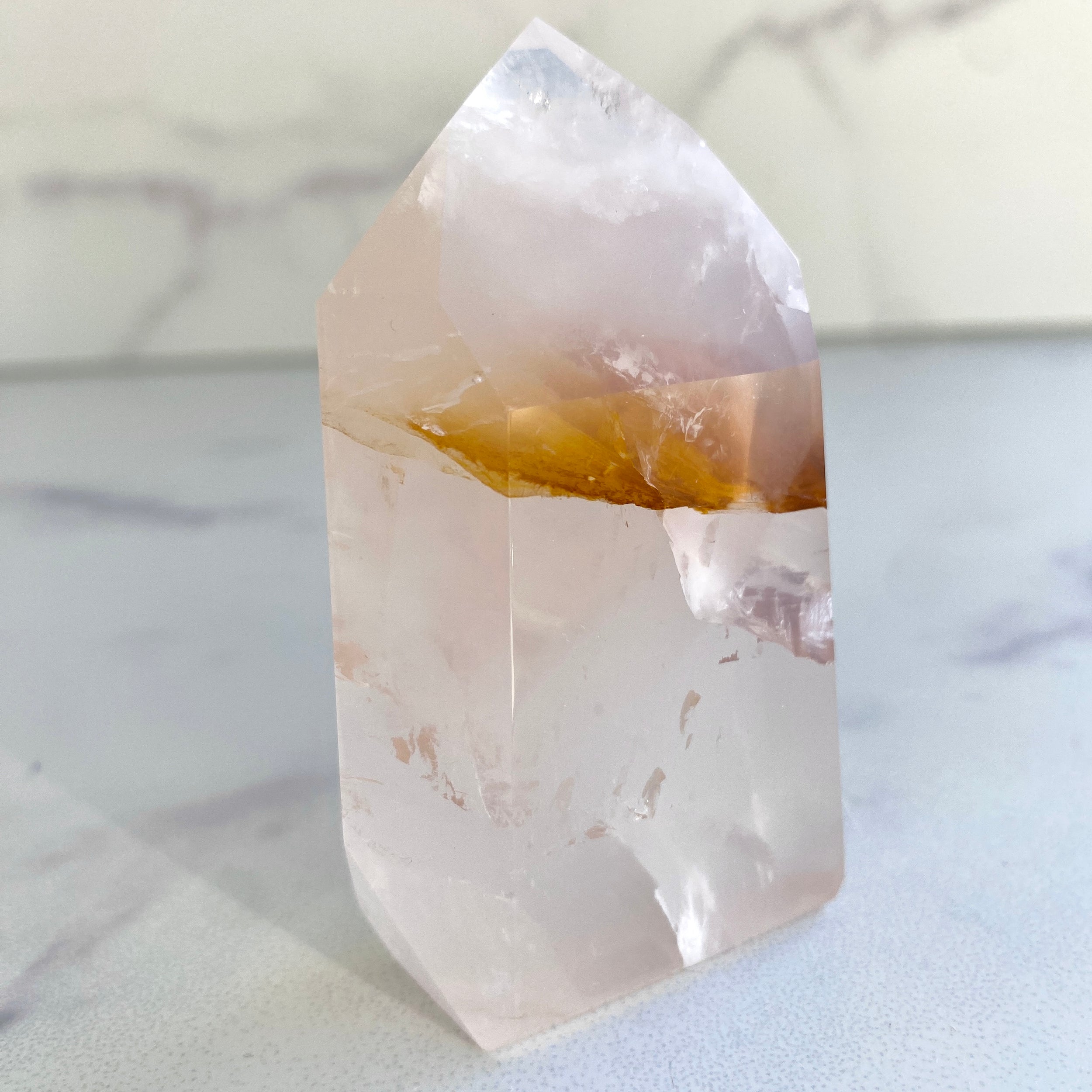 Golden Healer Turm mit Rosenquarz Mix