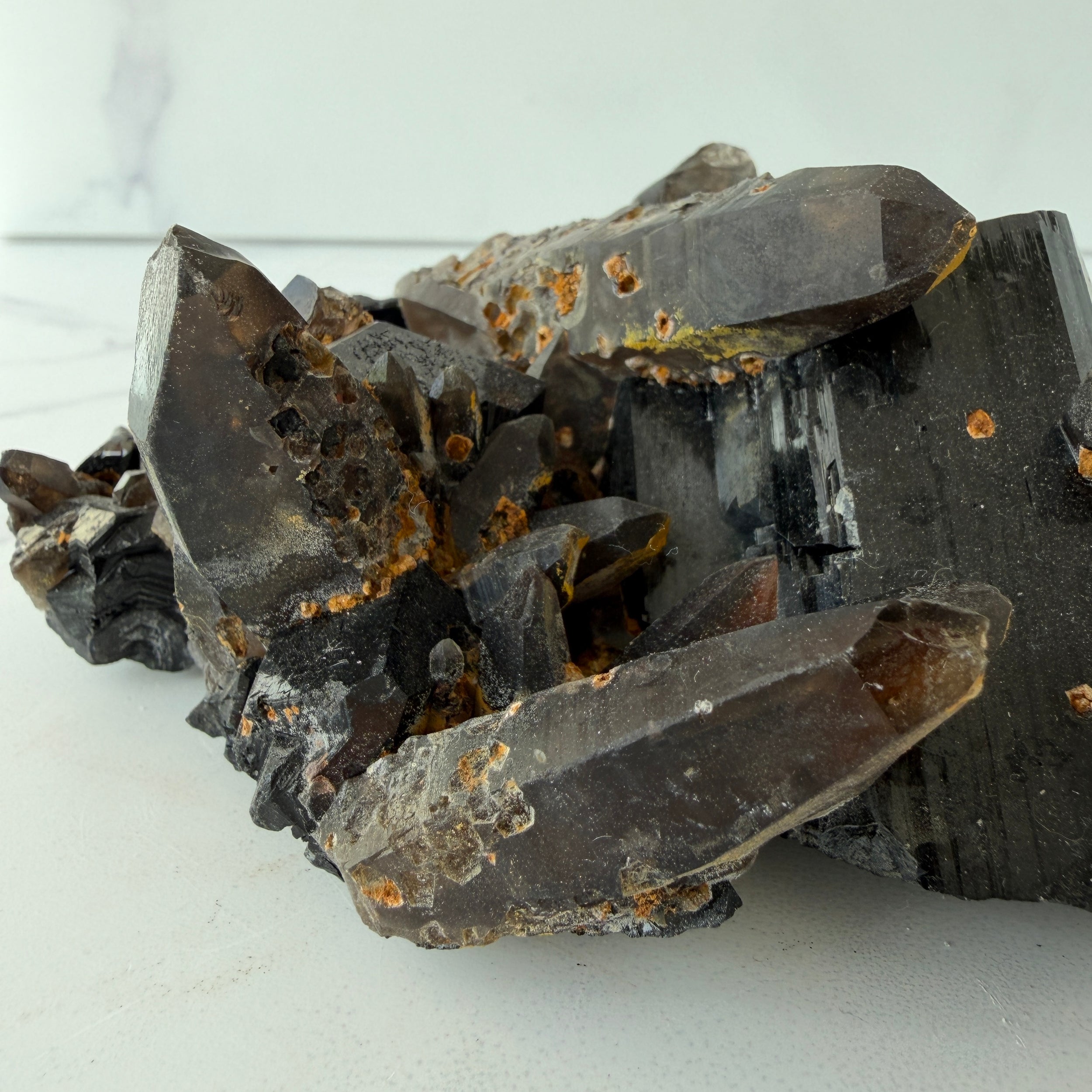 Schwarzer Turmalin Stufe (Schörl) mit Rauchquarzspitzen, Namibia