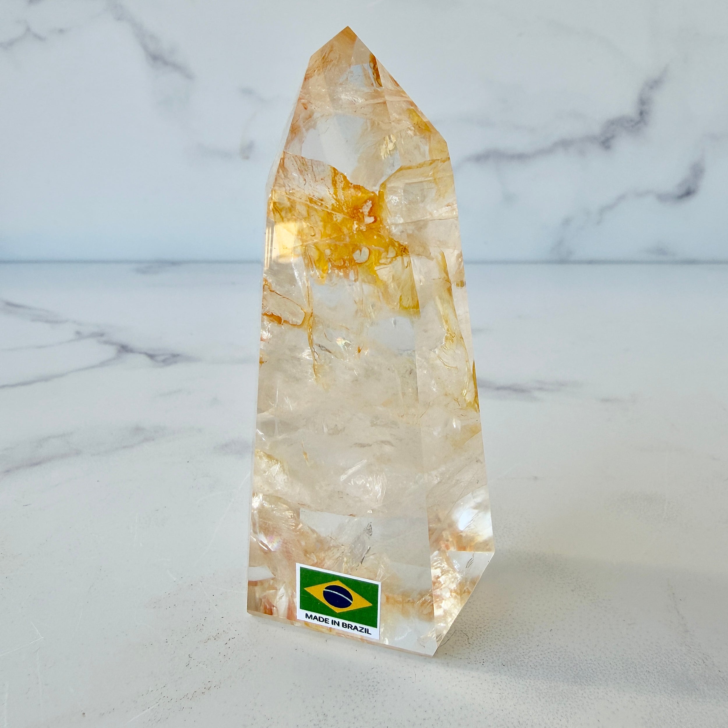 Klarer Golden Healer Obelisk mit Regenbögen, Einzelstück