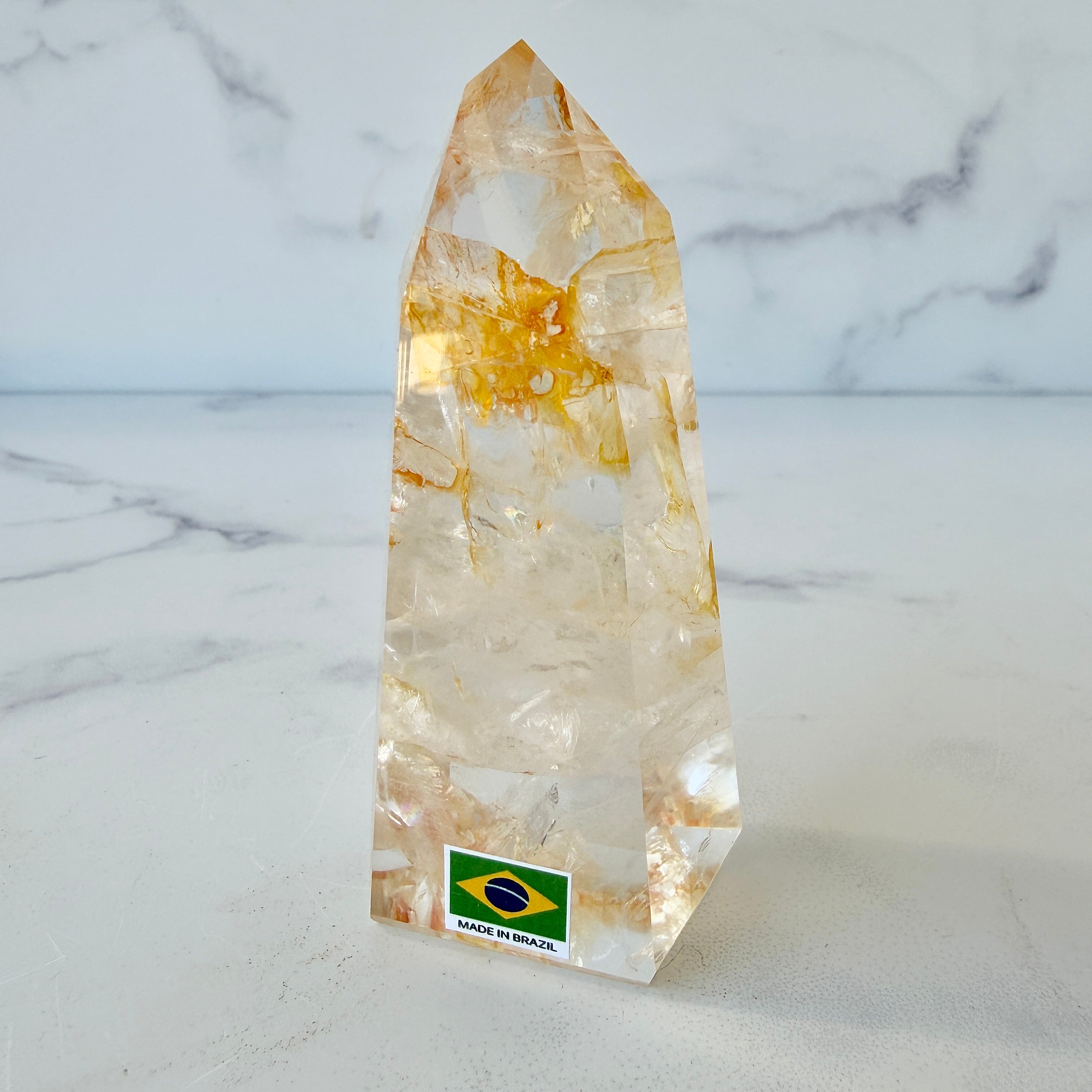 Klarer Golden Healer Obelisk mit Regenbögen, Einzelstück