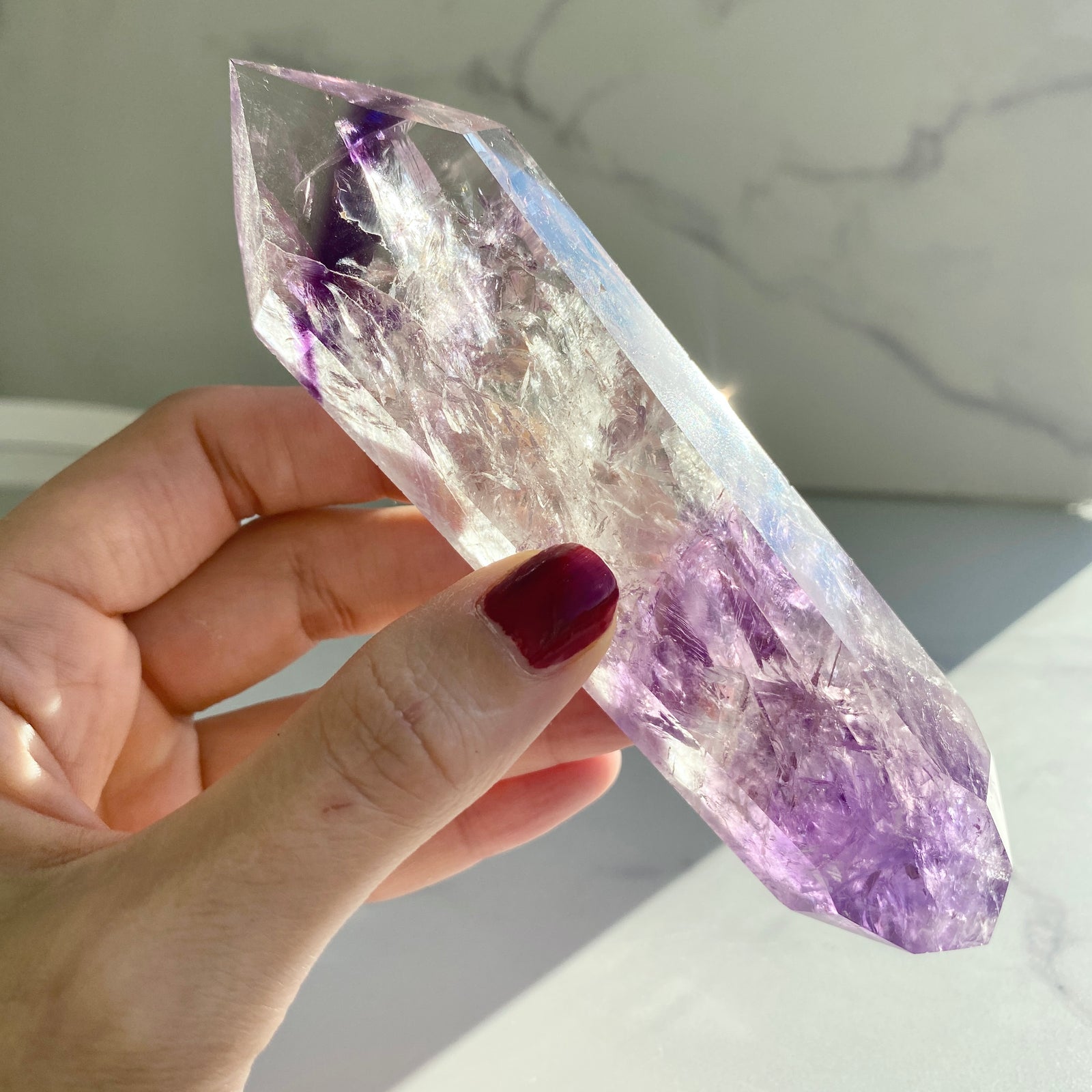 Klarer Amethyst Doppelender mit Phantomen