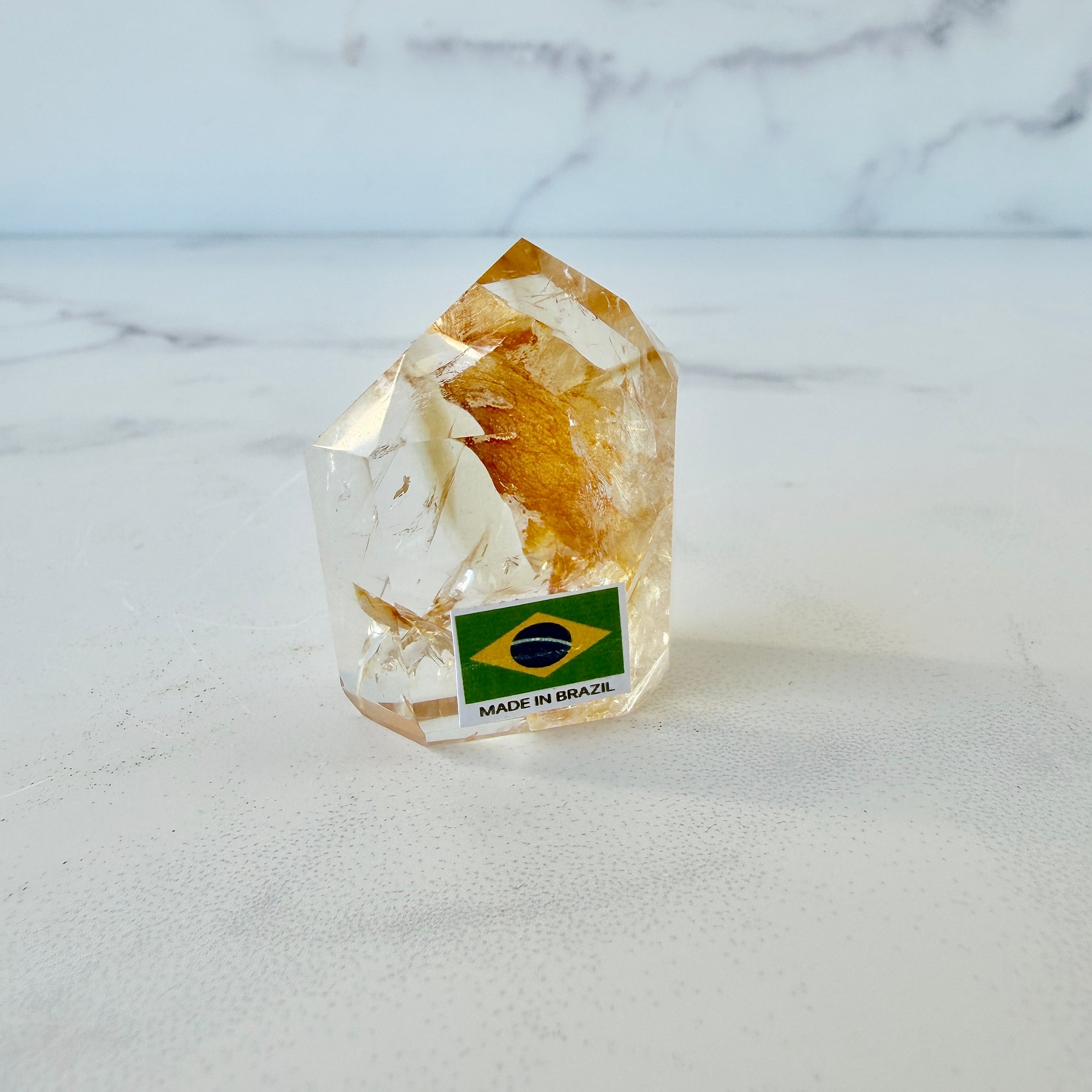 Klarer mini Golden Healer Obelisk mit Regenbögen, Einzelstück
