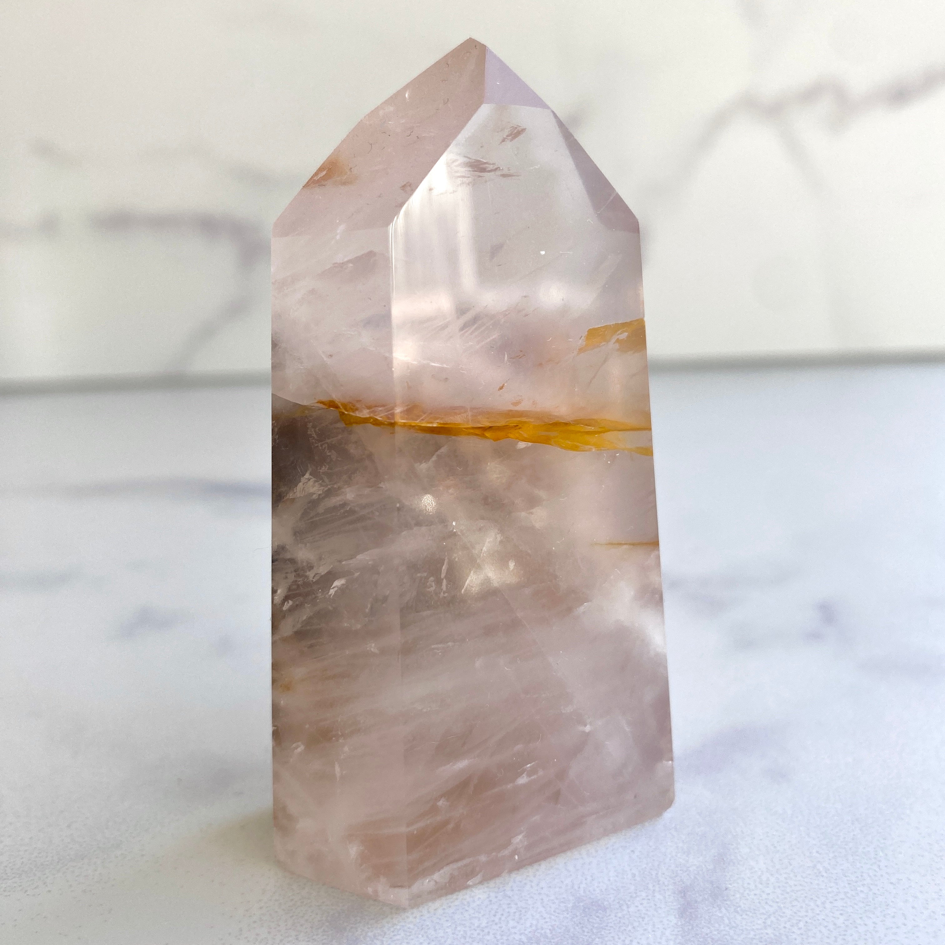 Golden Healer Turm mit Rosenquarz