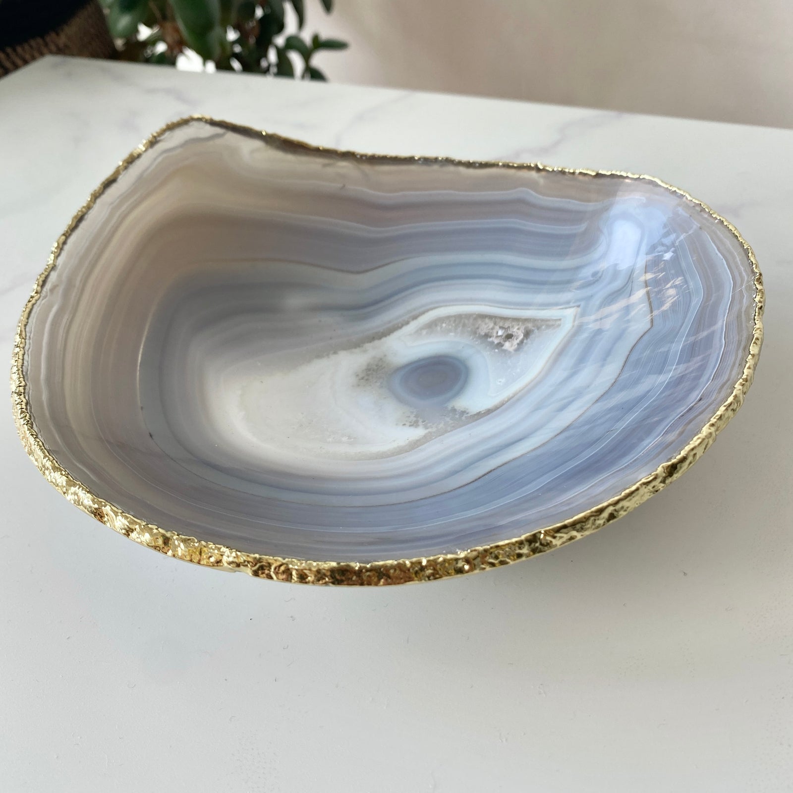 gebänderte Achat Dekoschale mit Goldrand