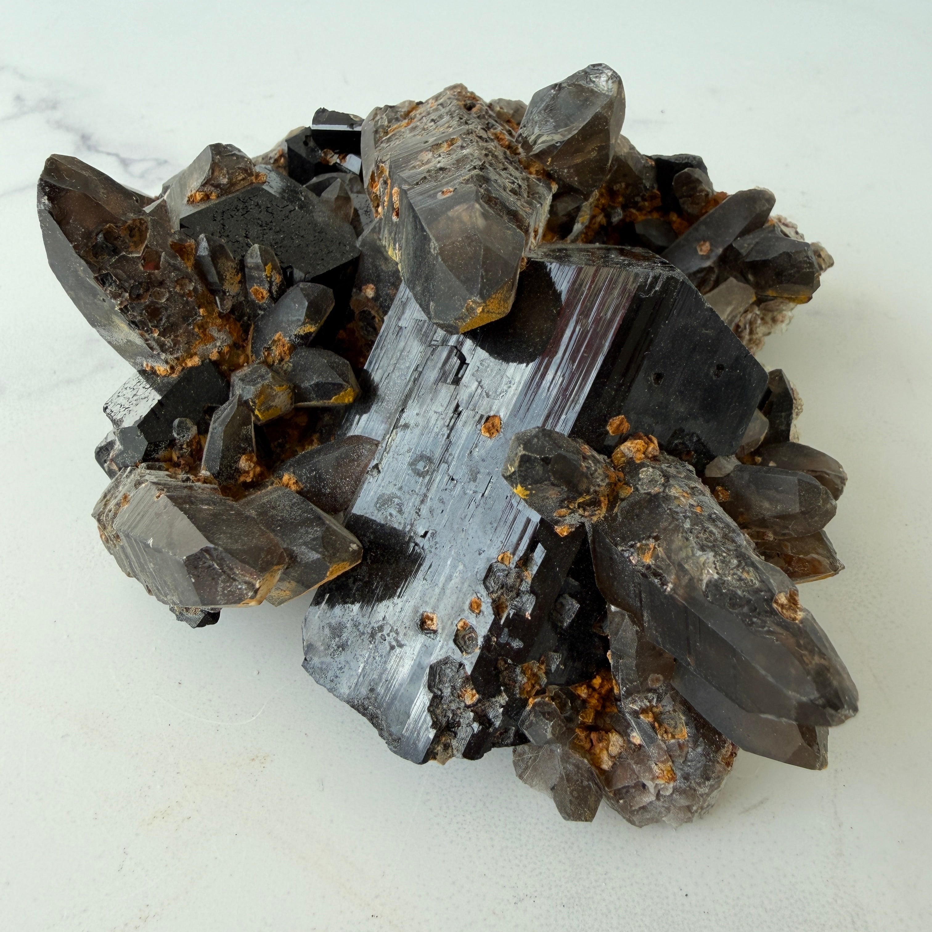 Schwarzer Turmalin Stufe (Schörl) mit Rauchquarzspitzen, Namibia
