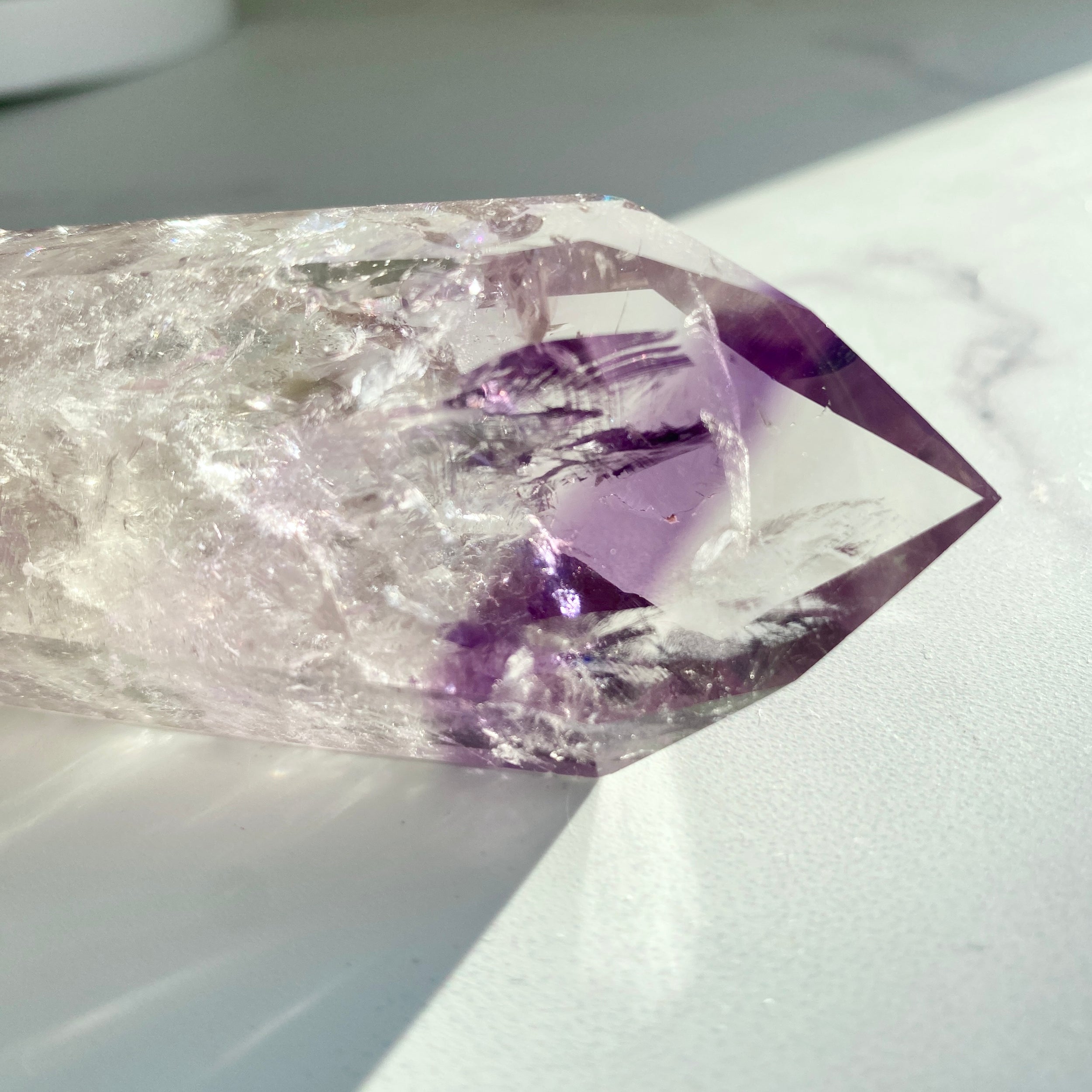 Klarer Amethyst Doppelender mit Phantomen
