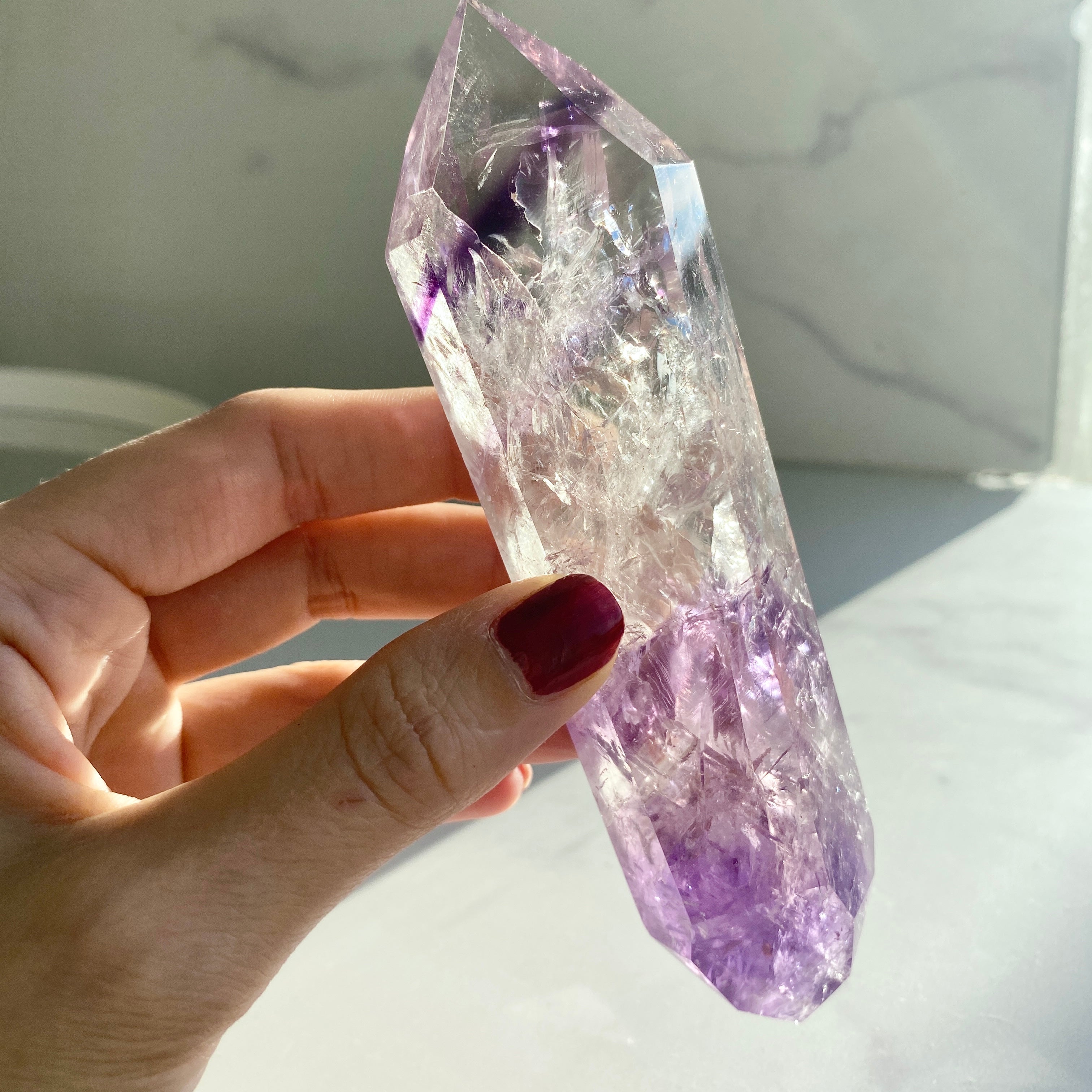 Klarer Amethyst Doppelender mit Phantomen