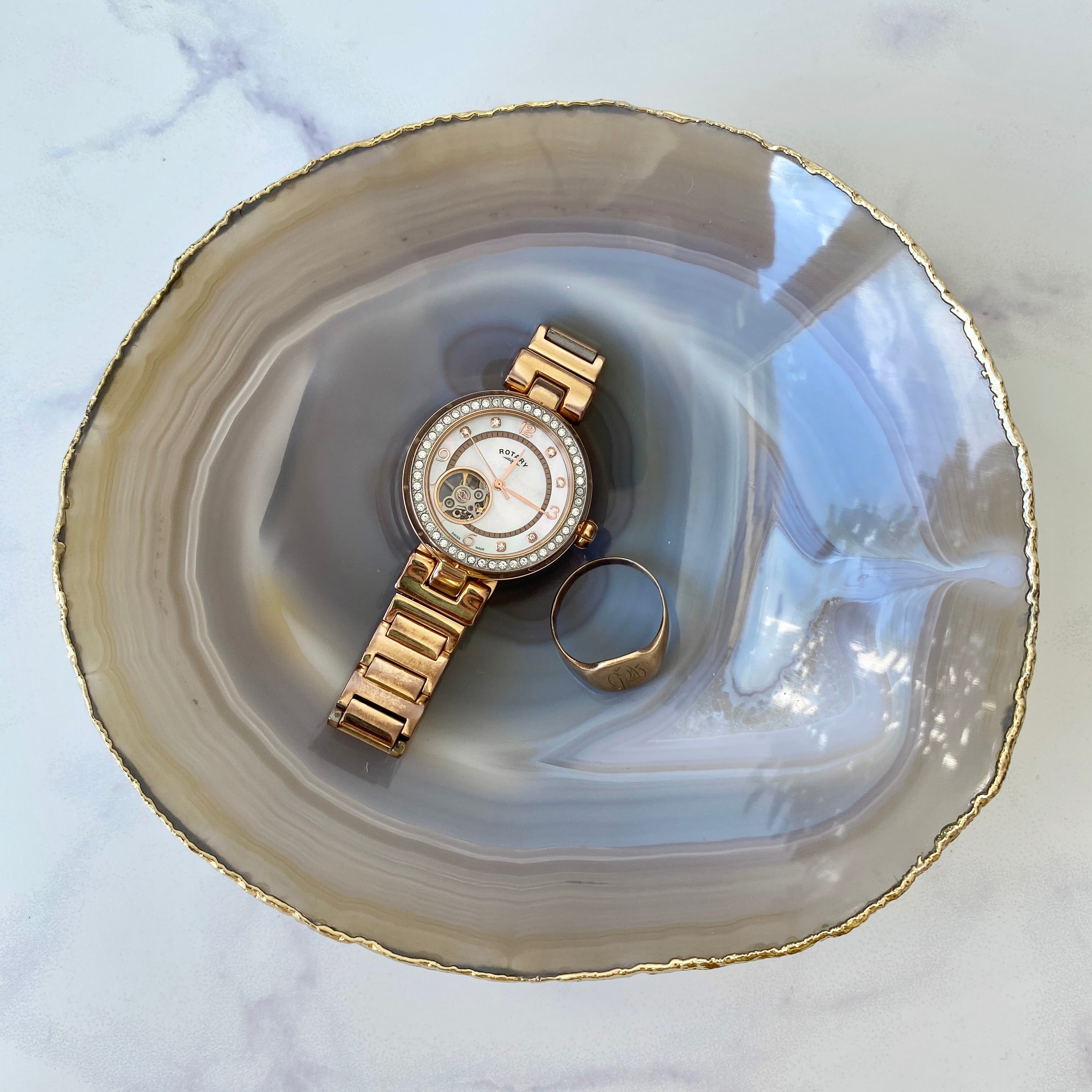 Naturstein Schlüsselschale mit Goldverzierung