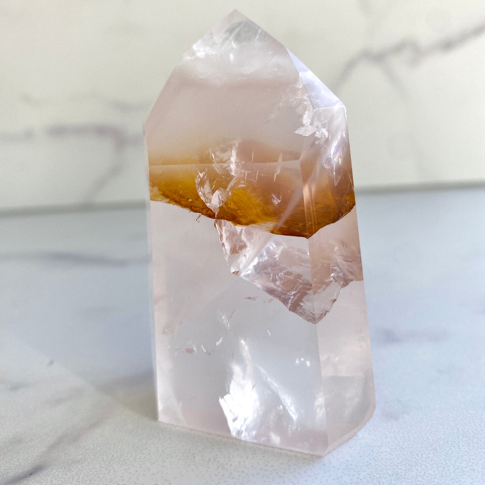 Golden Healer Turm mit Rosenquarz Mix