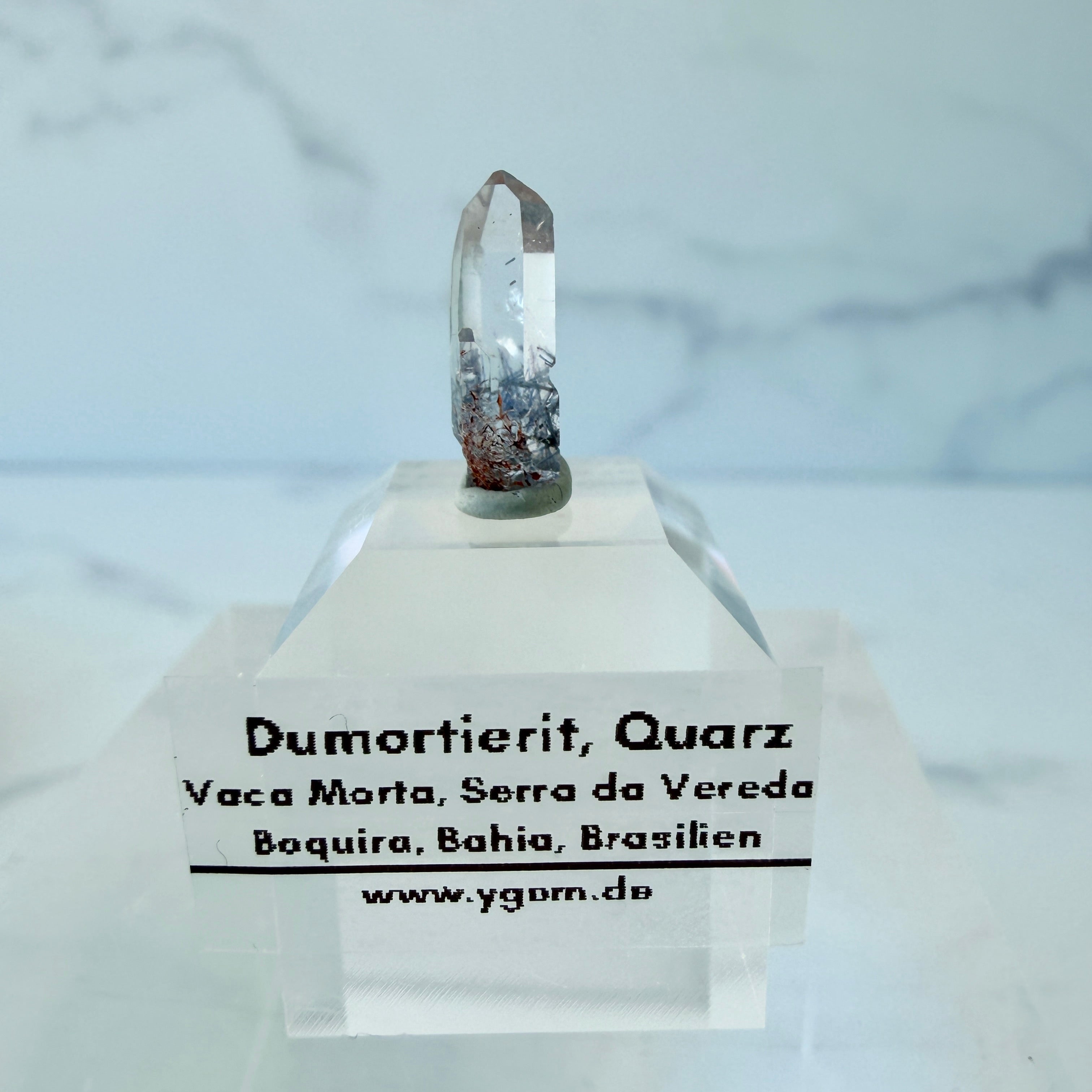 Dumortierit in Quarz, Dumortieritquarz Spitze, Einzelstück