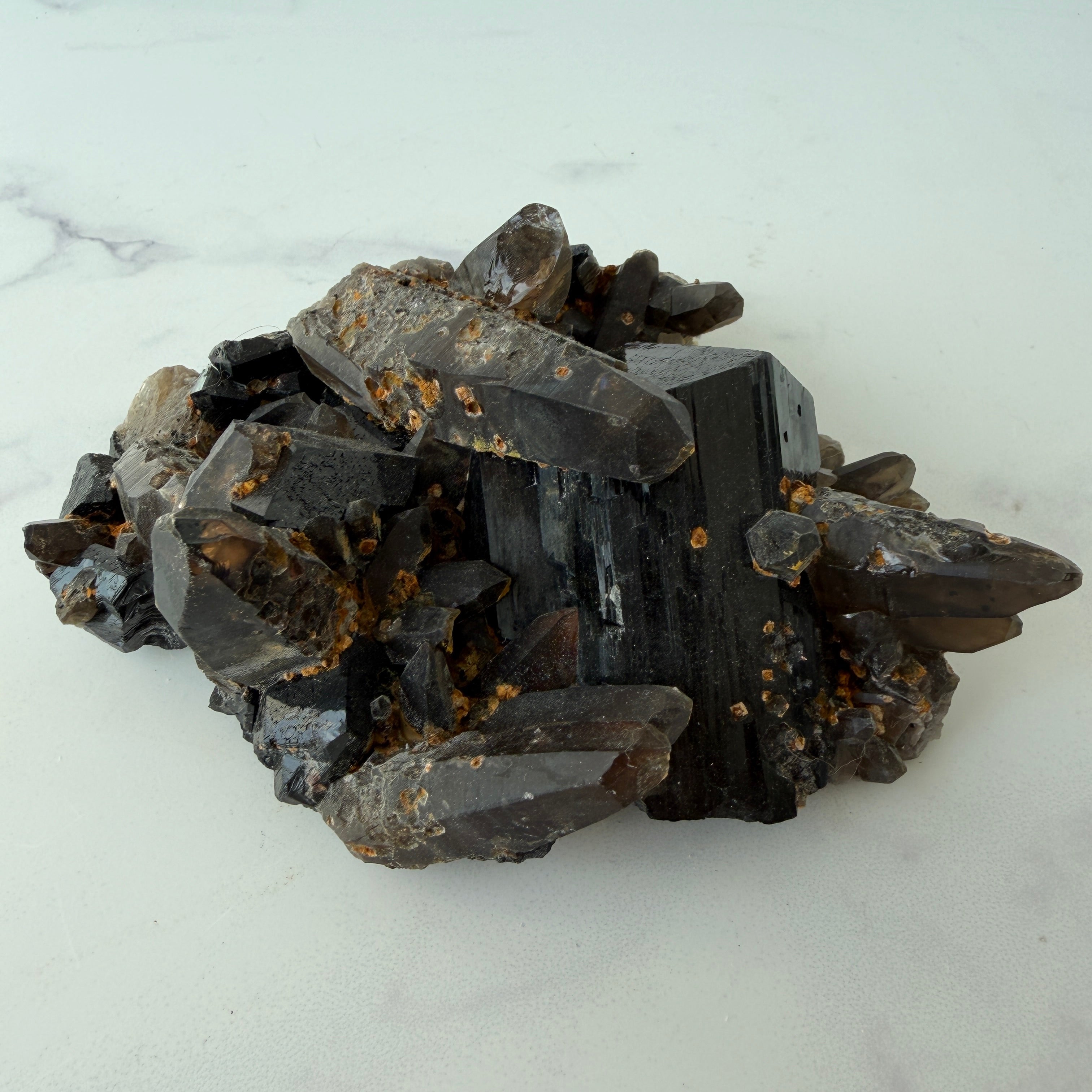 Schwarzer Turmalin Stufe (Schörl) mit Rauchquarzspitzen, Namibia