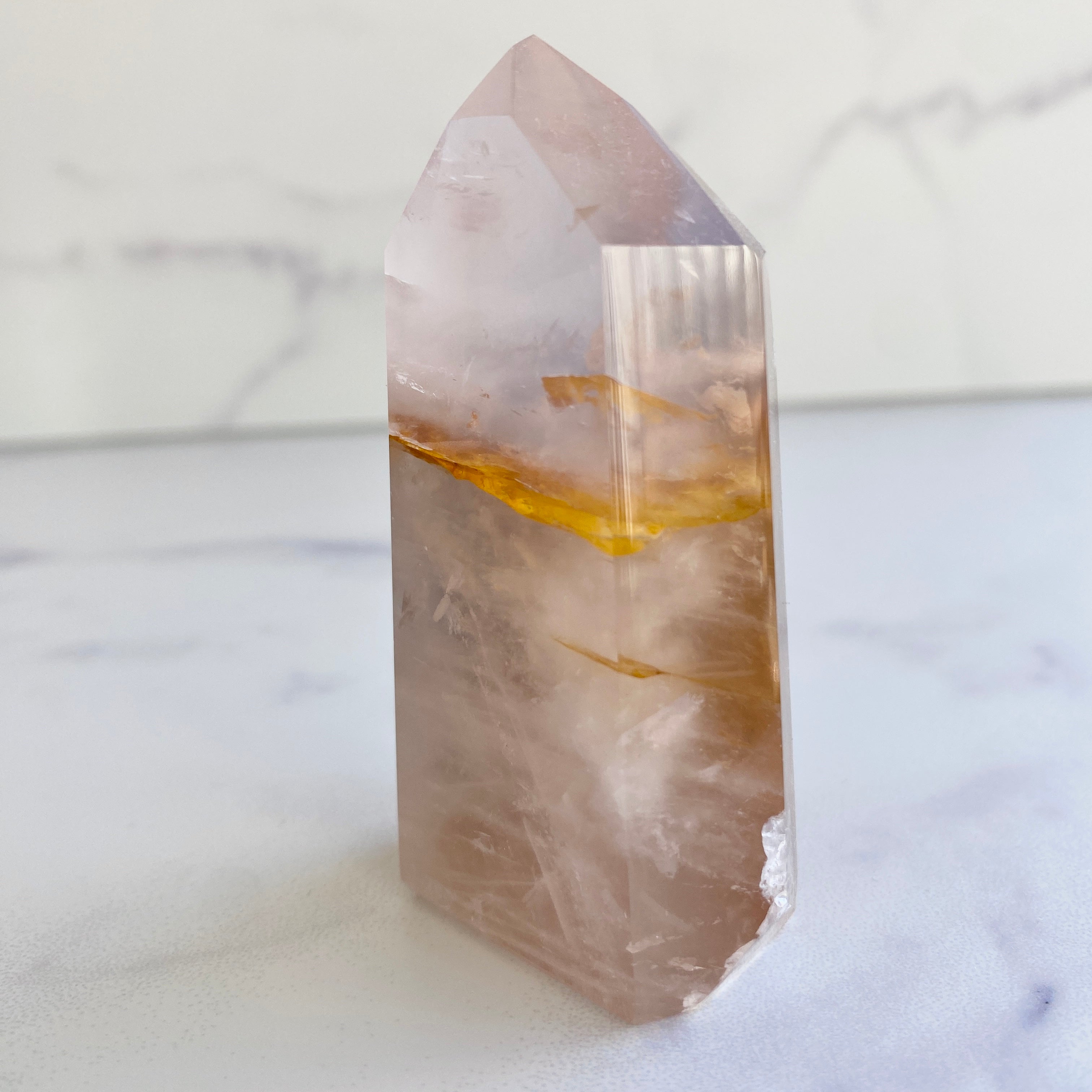 Golden Healer Turm mit Rosenquarz