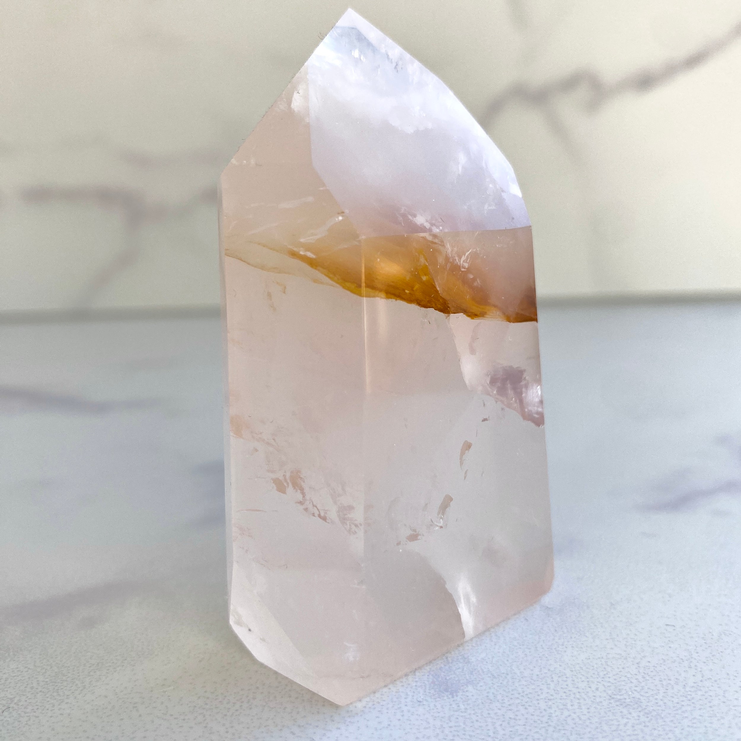 Golden Healer Turm mit Rosenquarz Mix