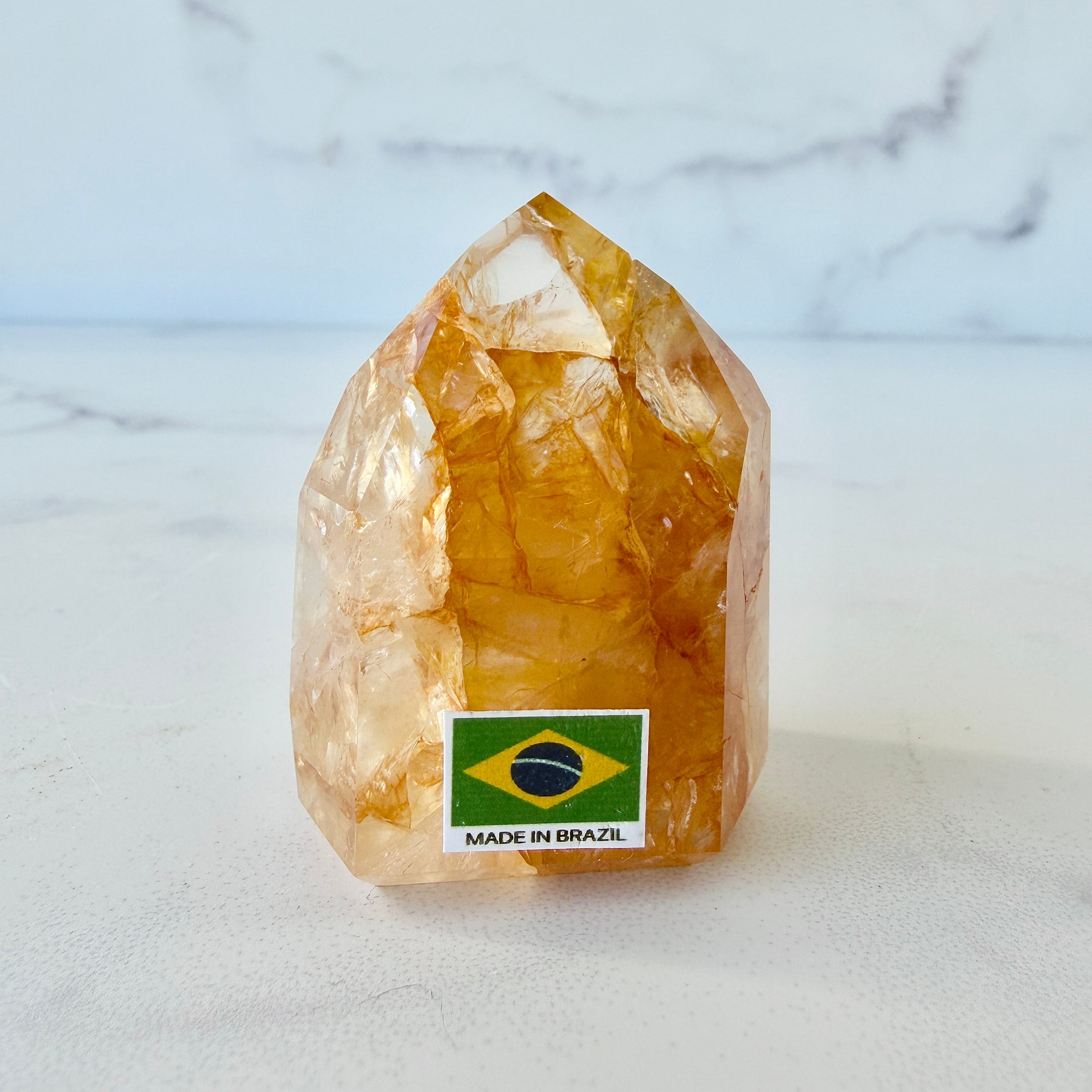 Klarer mini Golden Healer Obelisk mit Regenbögen, Einzelstück