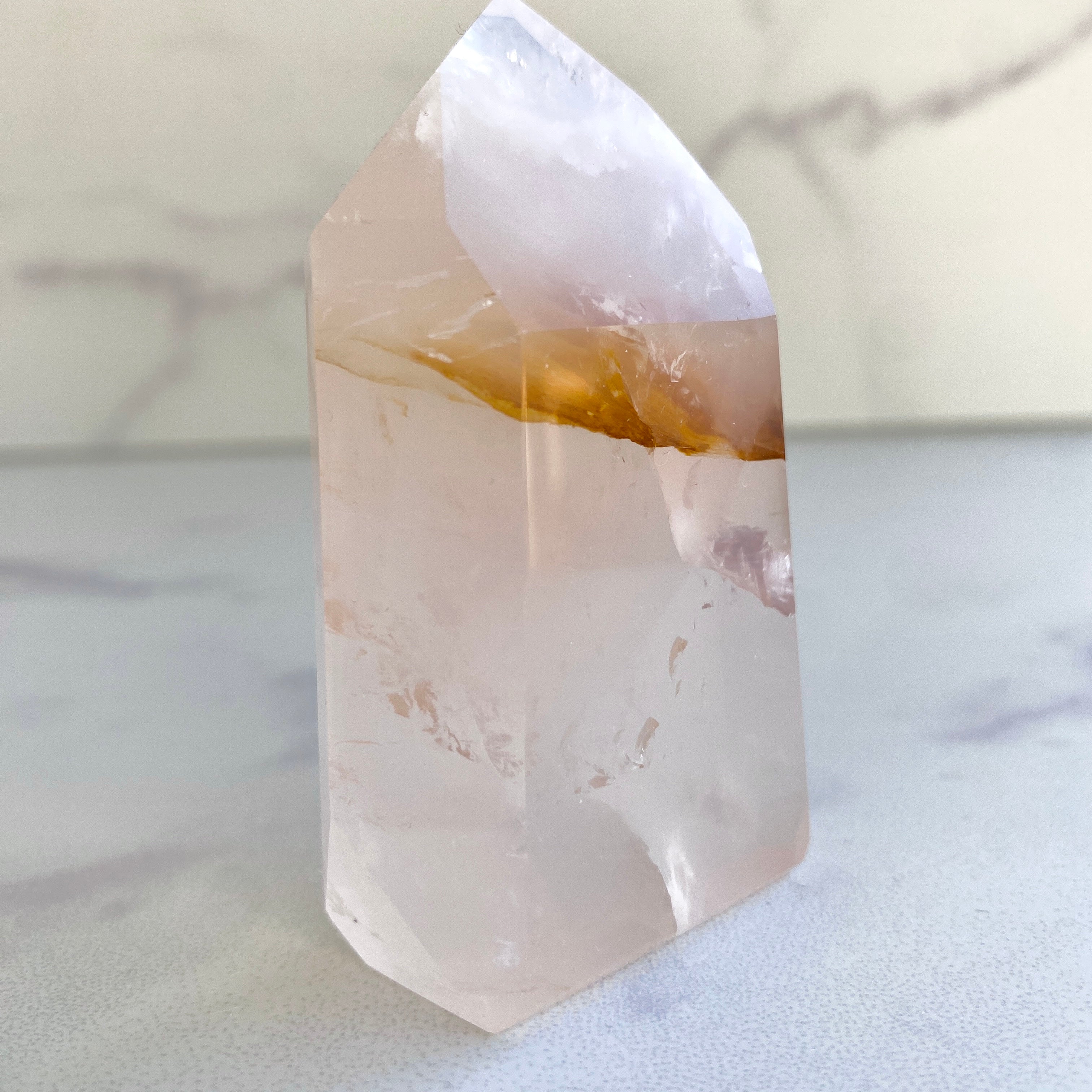 Golden Healer Turm mit Rosenquarz Mix