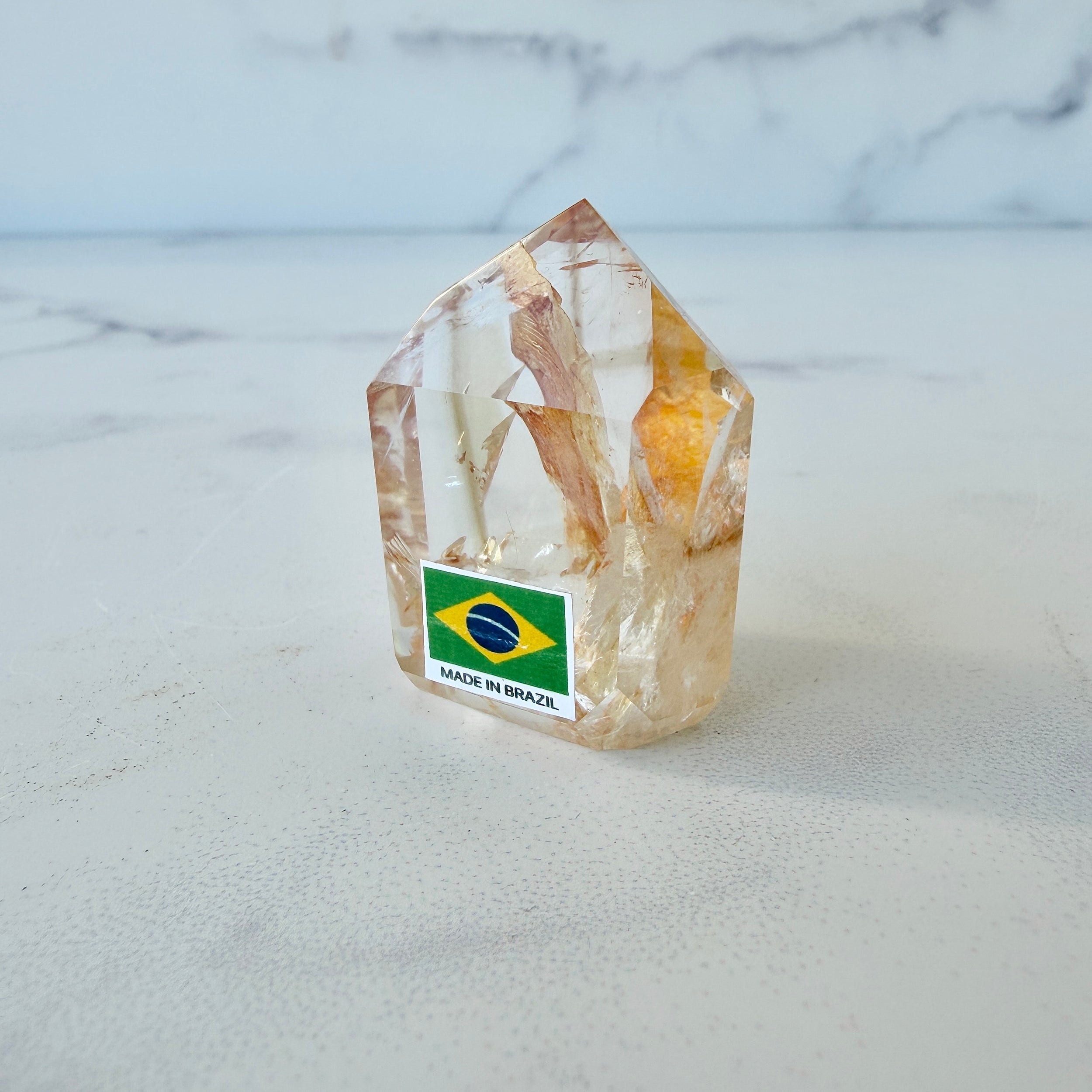 Klarer mini Golden Healer Obelisk mit Regenbögen, Einzelstück