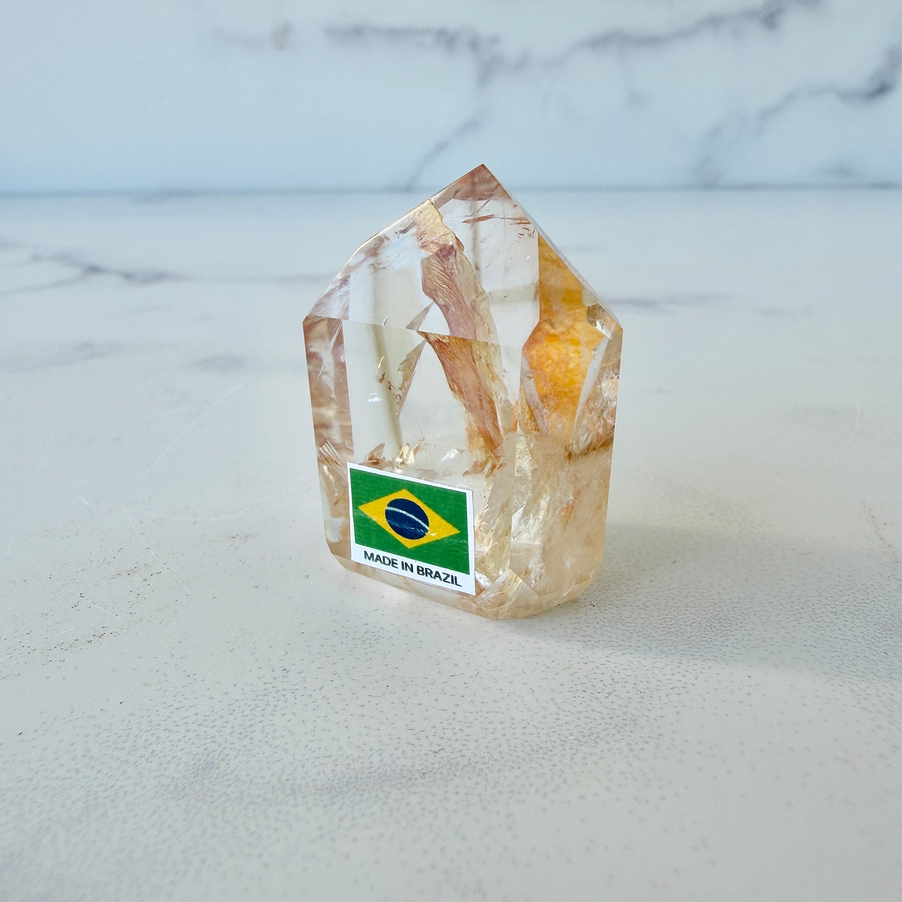 Klarer mini Golden Healer Obelisk mit Regenbögen, Einzelstück