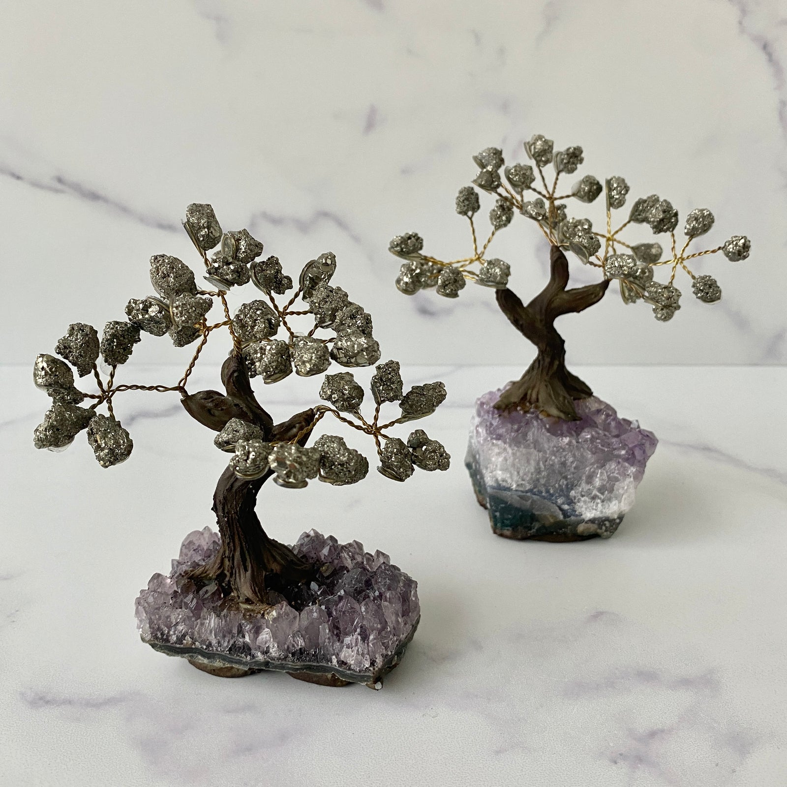 Pyrit Baum auf Amethyst Cluster - Produktbild