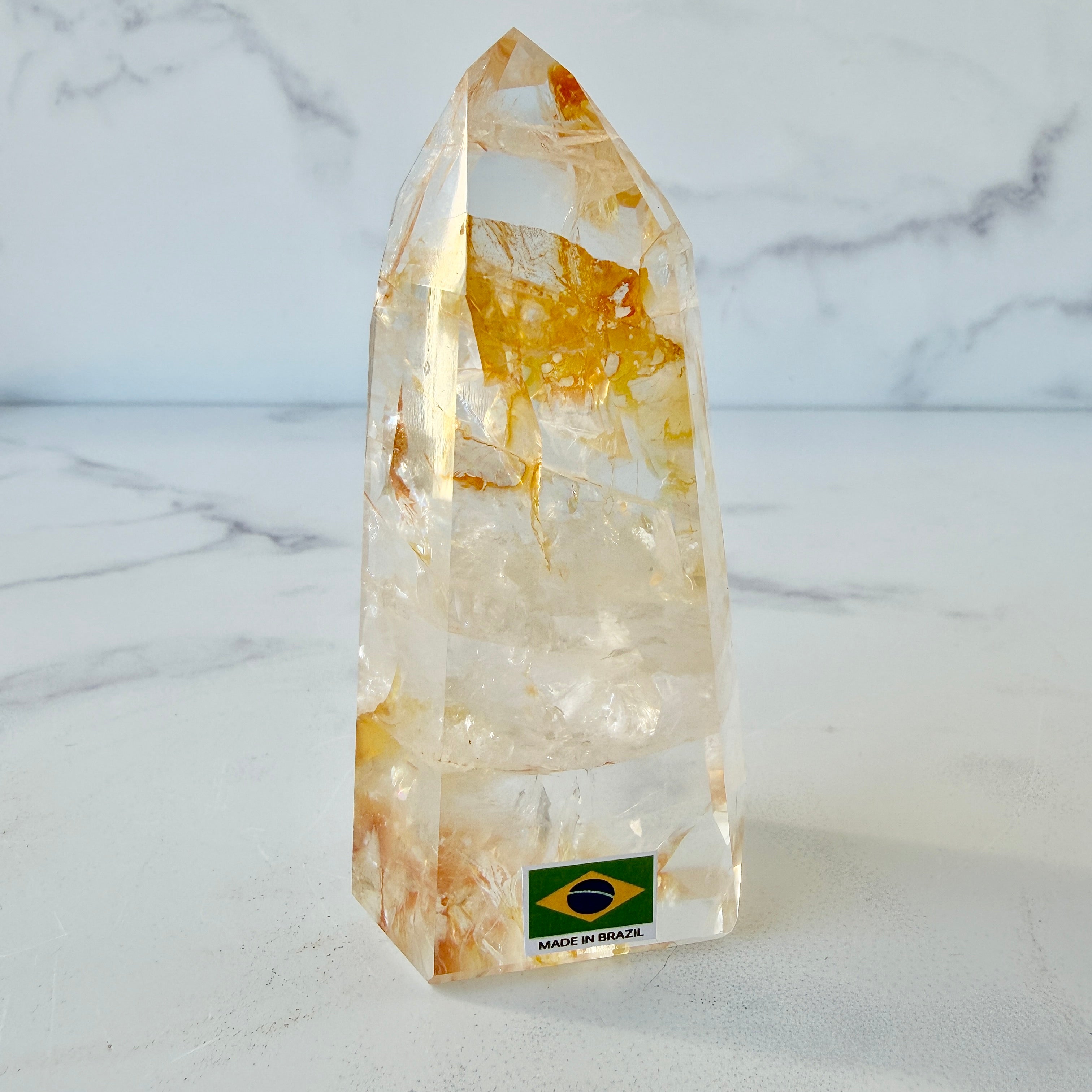 Klarer Golden Healer Obelisk mit Regenbögen, Einzelstück