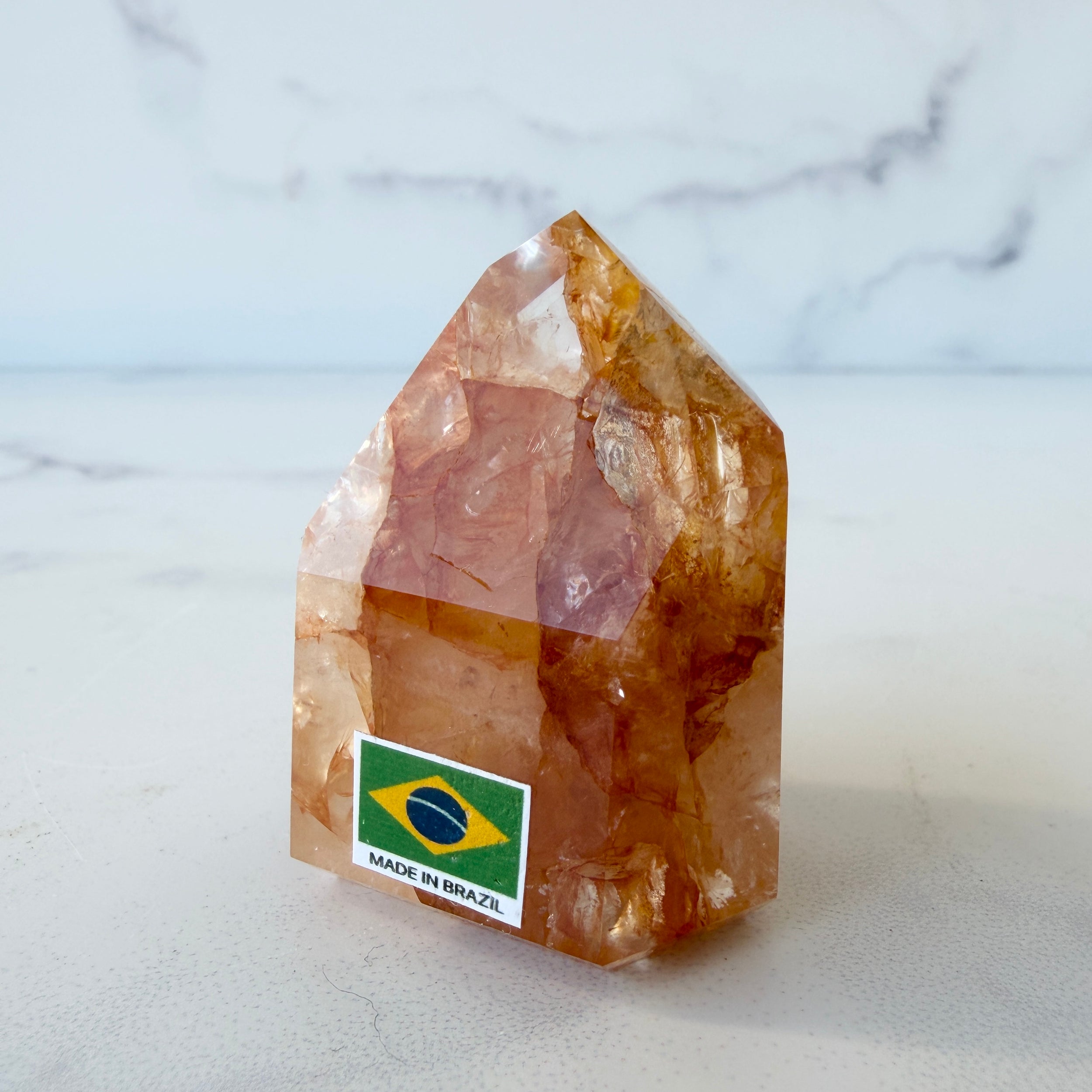 Klarer mini Golden Healer Obelisk mit Regenbögen, Einzelstück