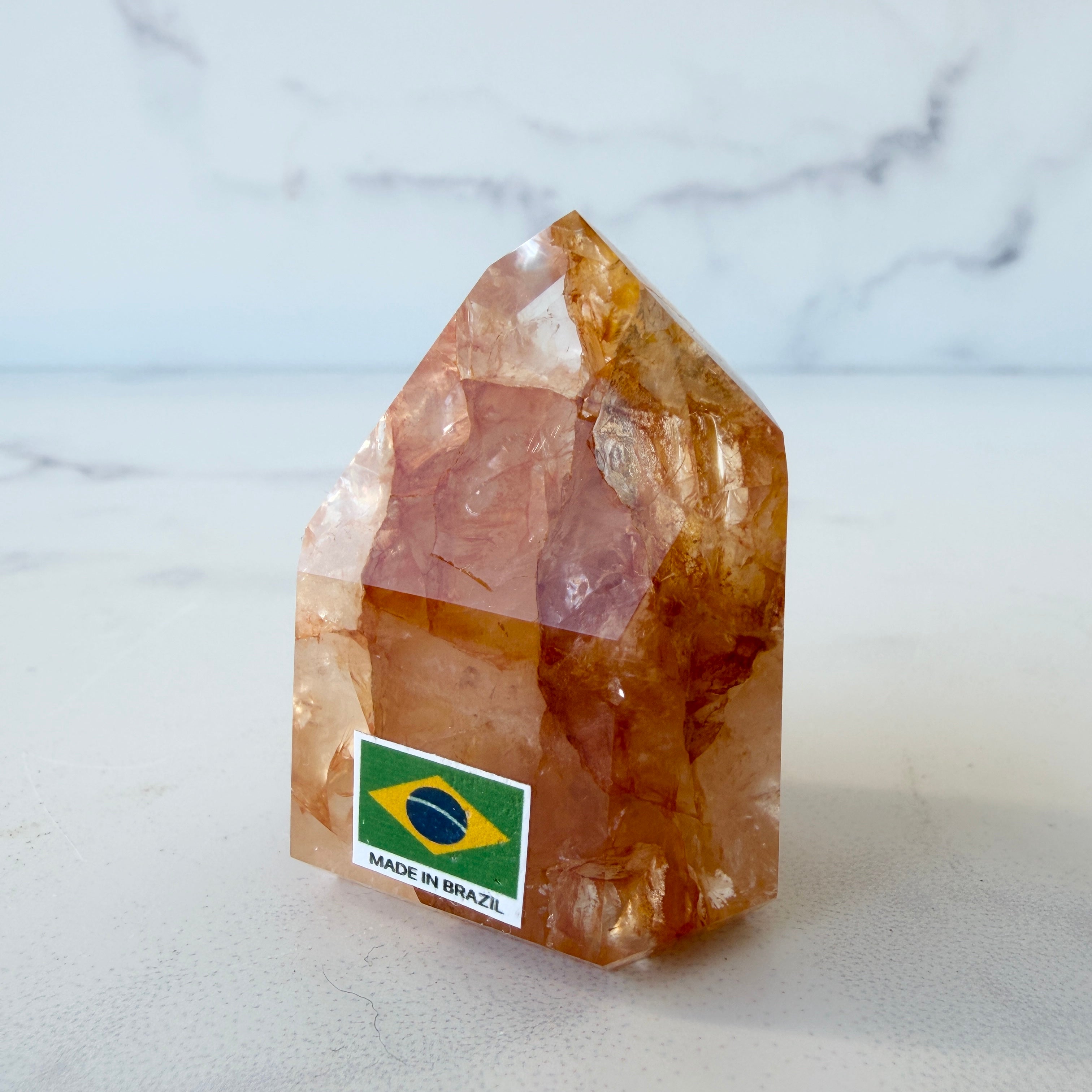 Klarer mini Golden Healer Obelisk mit Regenbögen, Einzelstück