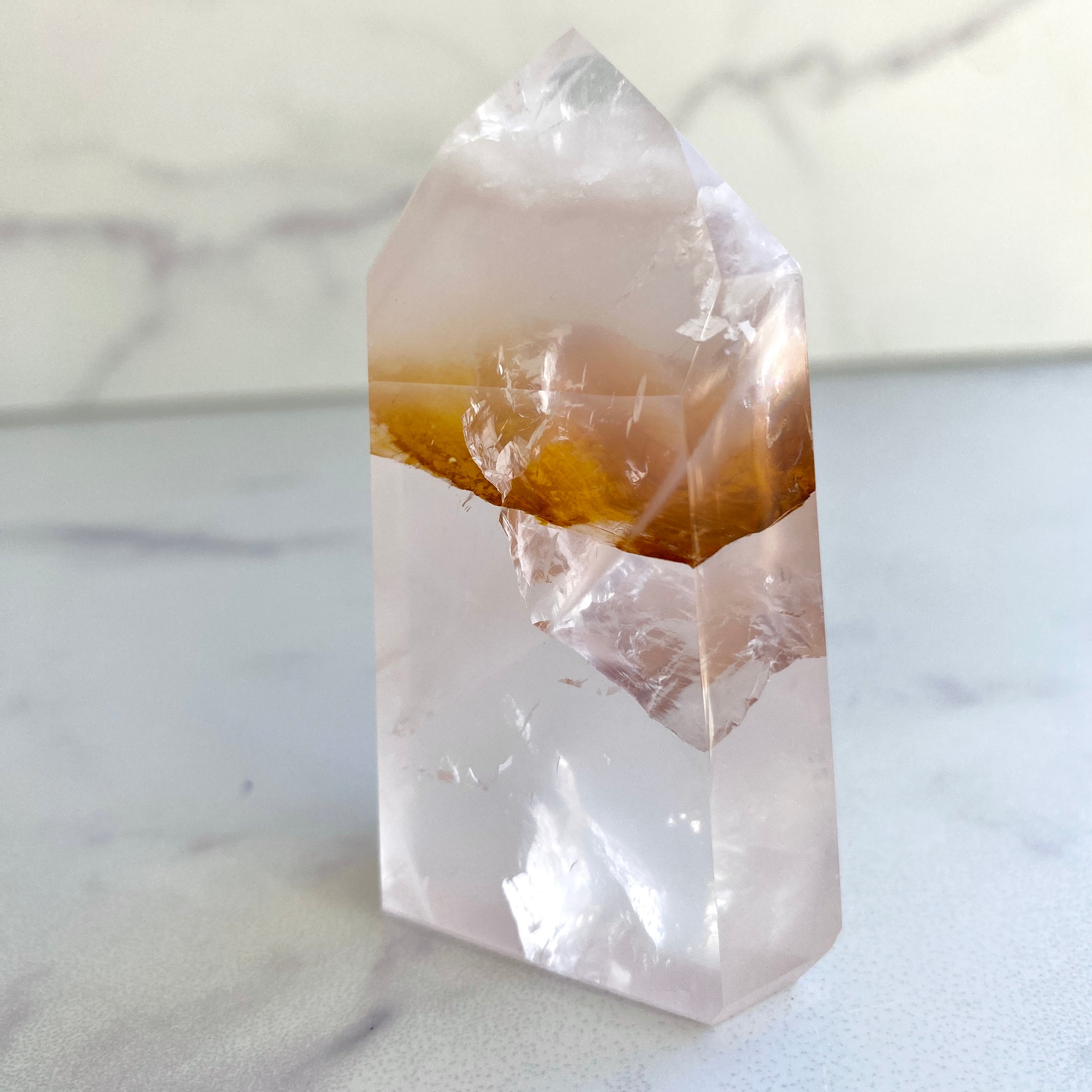 Golden Healer Turm mit Rosenquarz Mix