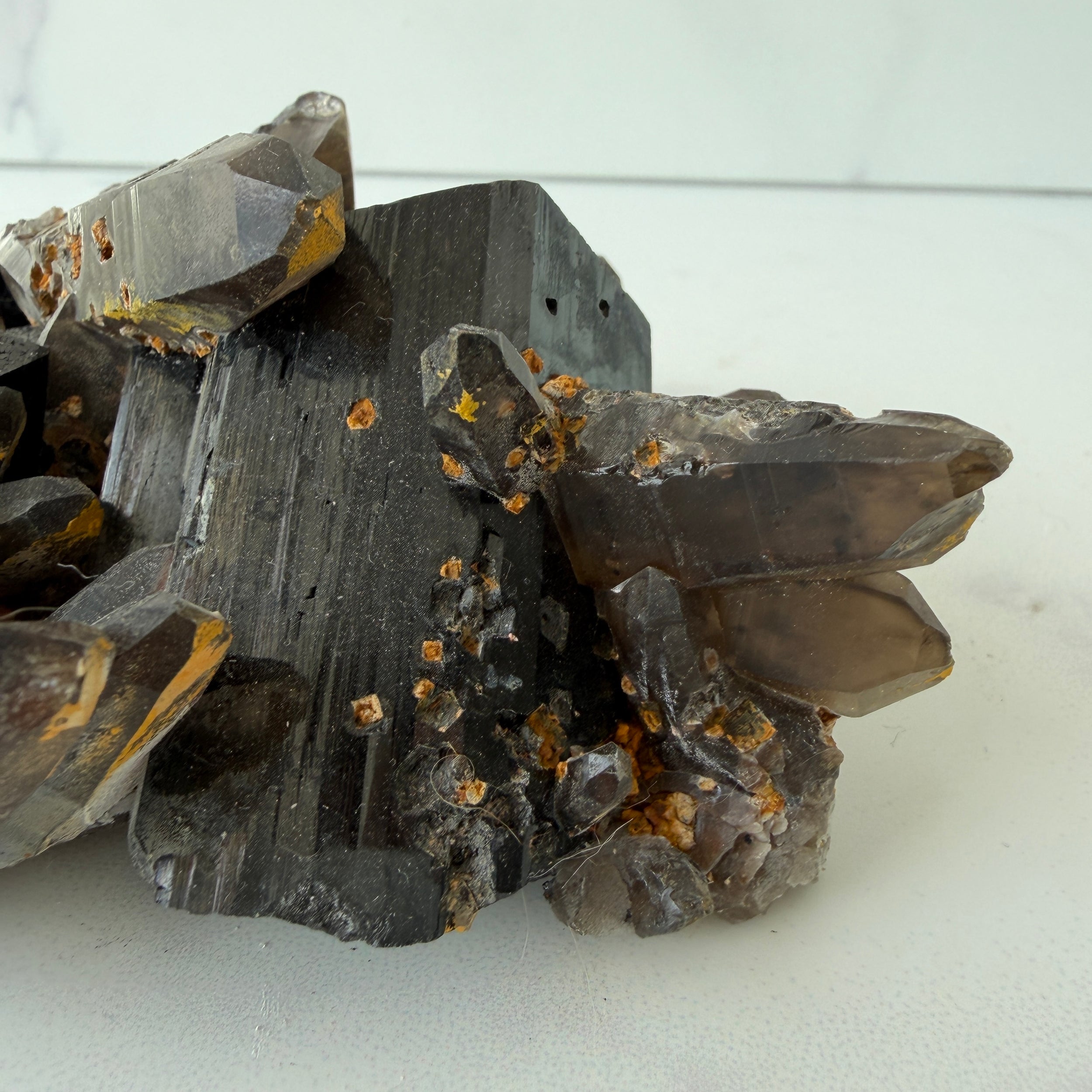 Schwarzer Turmalin Stufe (Schörl) mit Rauchquarzspitzen, Namibia