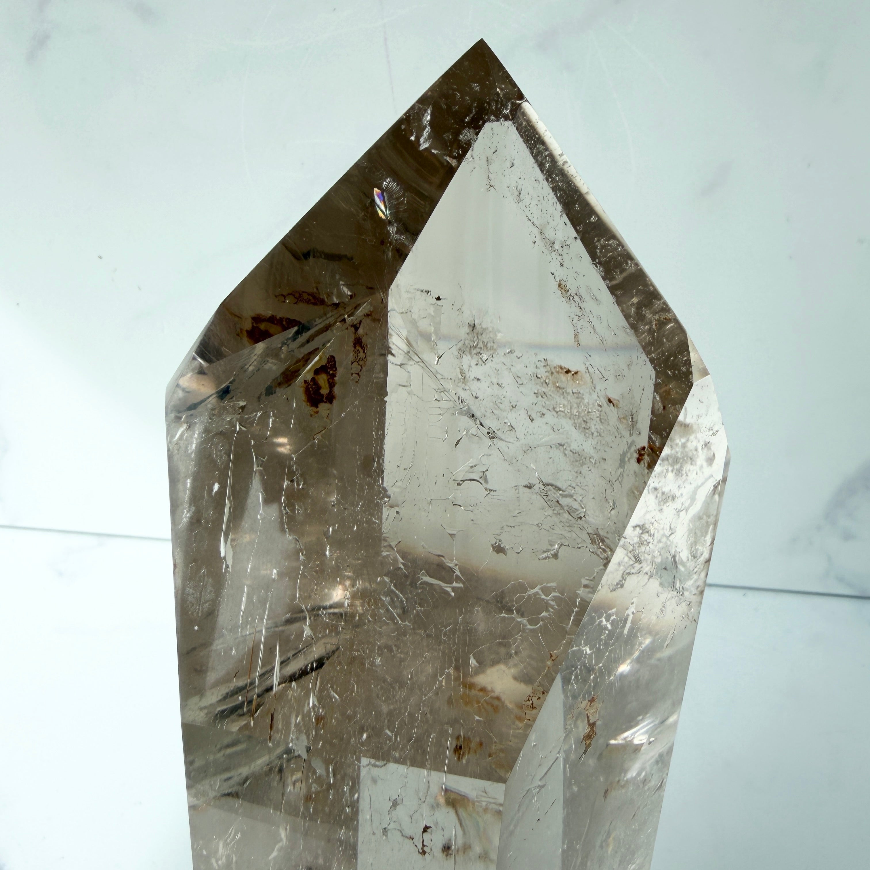 Exklusiver XL sehr klarer und heller Rauchquarz Turm, 28 cm hoch, Einzelstück