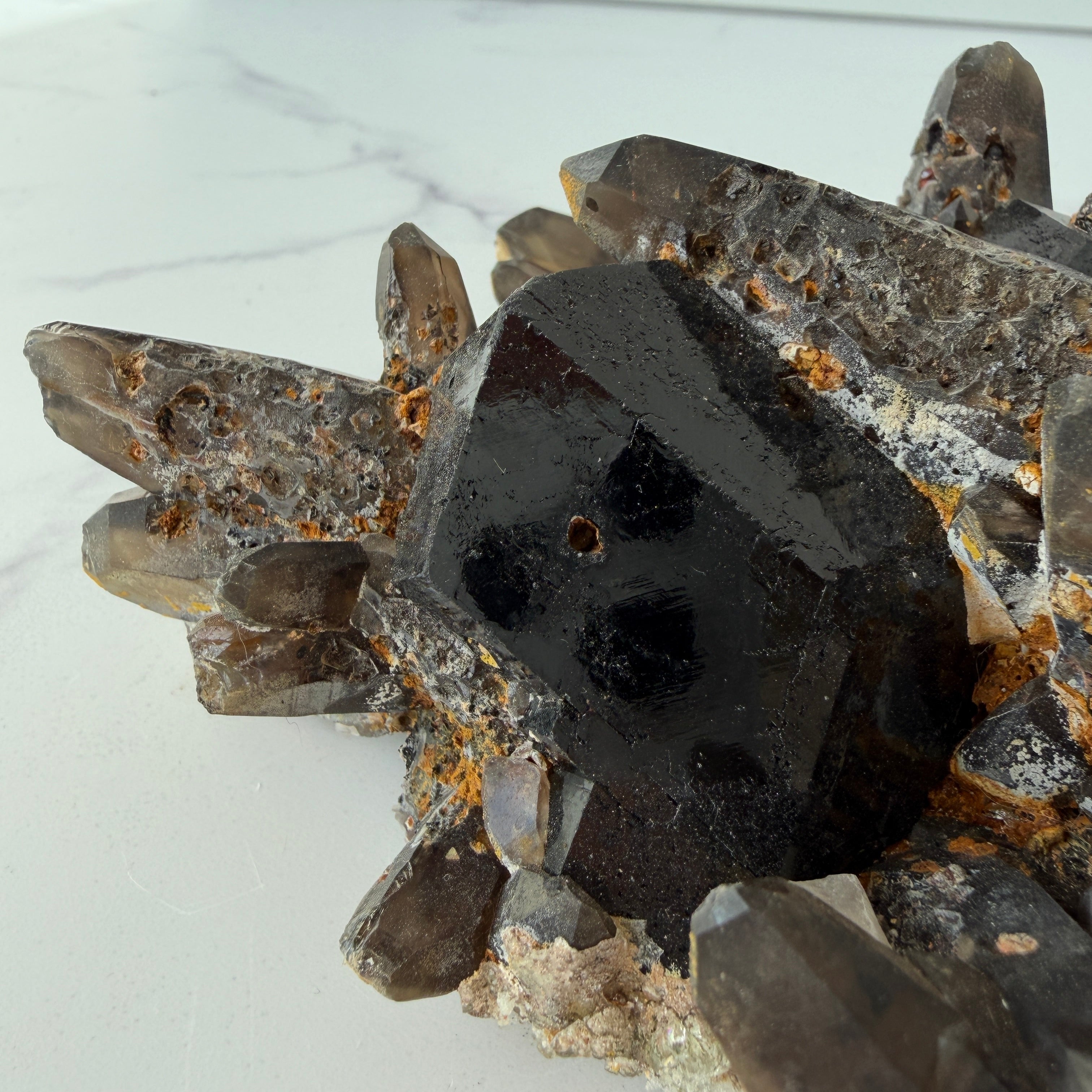 Schwarzer Turmalin Stufe (Schörl) mit Rauchquarzspitzen, Namibia