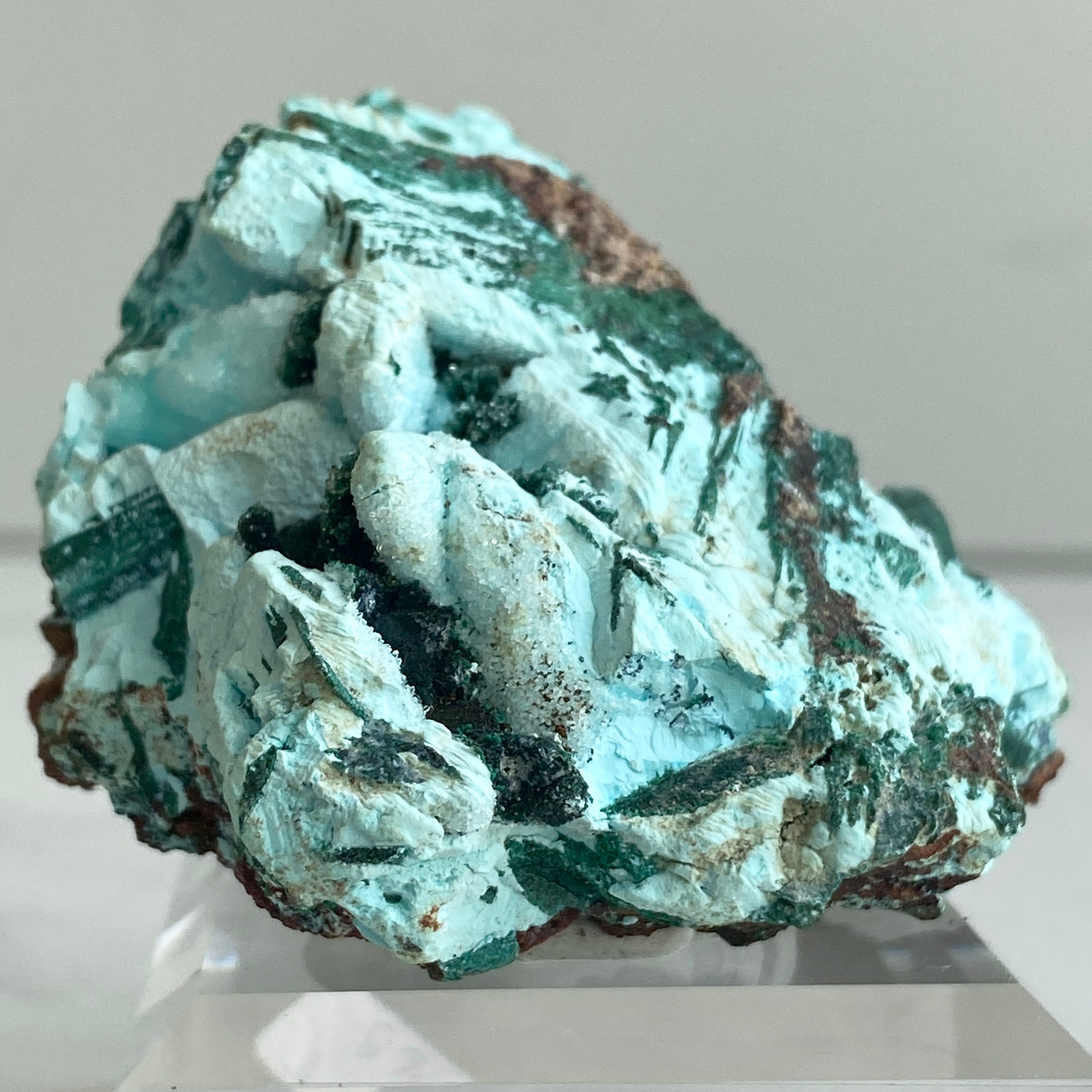 Chrysokoll-Quarz mit Malachit, Pseudomorphose nach Azurit (ps. Azurit)