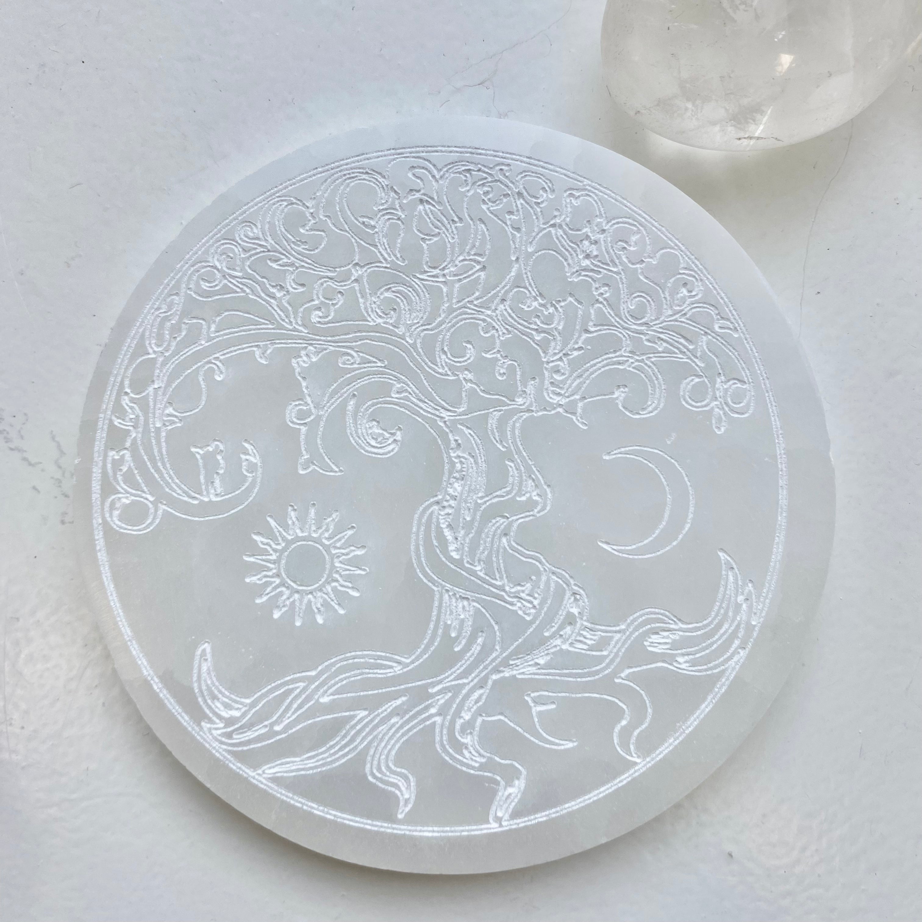 Selenit Platte Baum Mond Sonne - Produktbild
