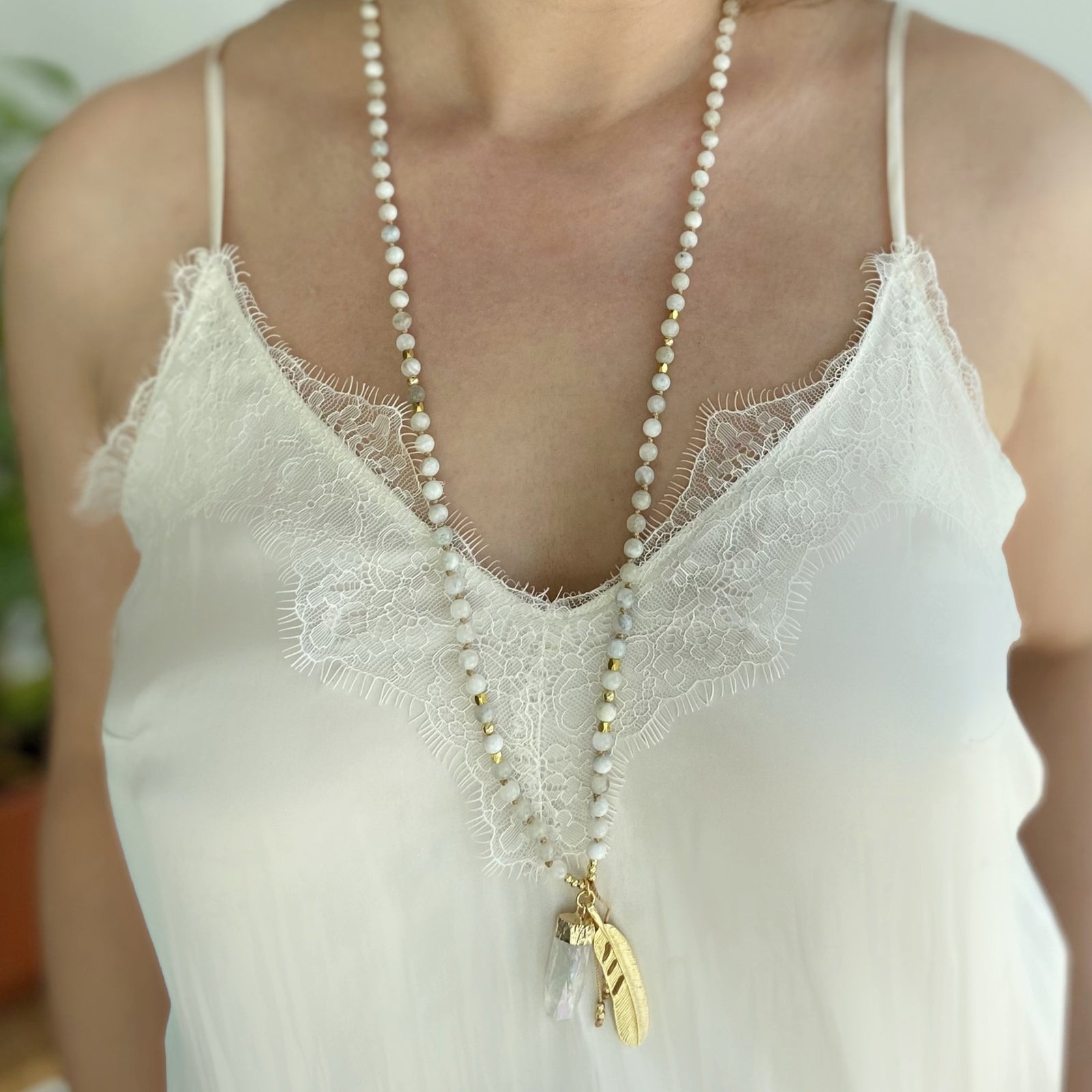 FULL MOON Mala | Mondstein & Engel Aura Quarz
