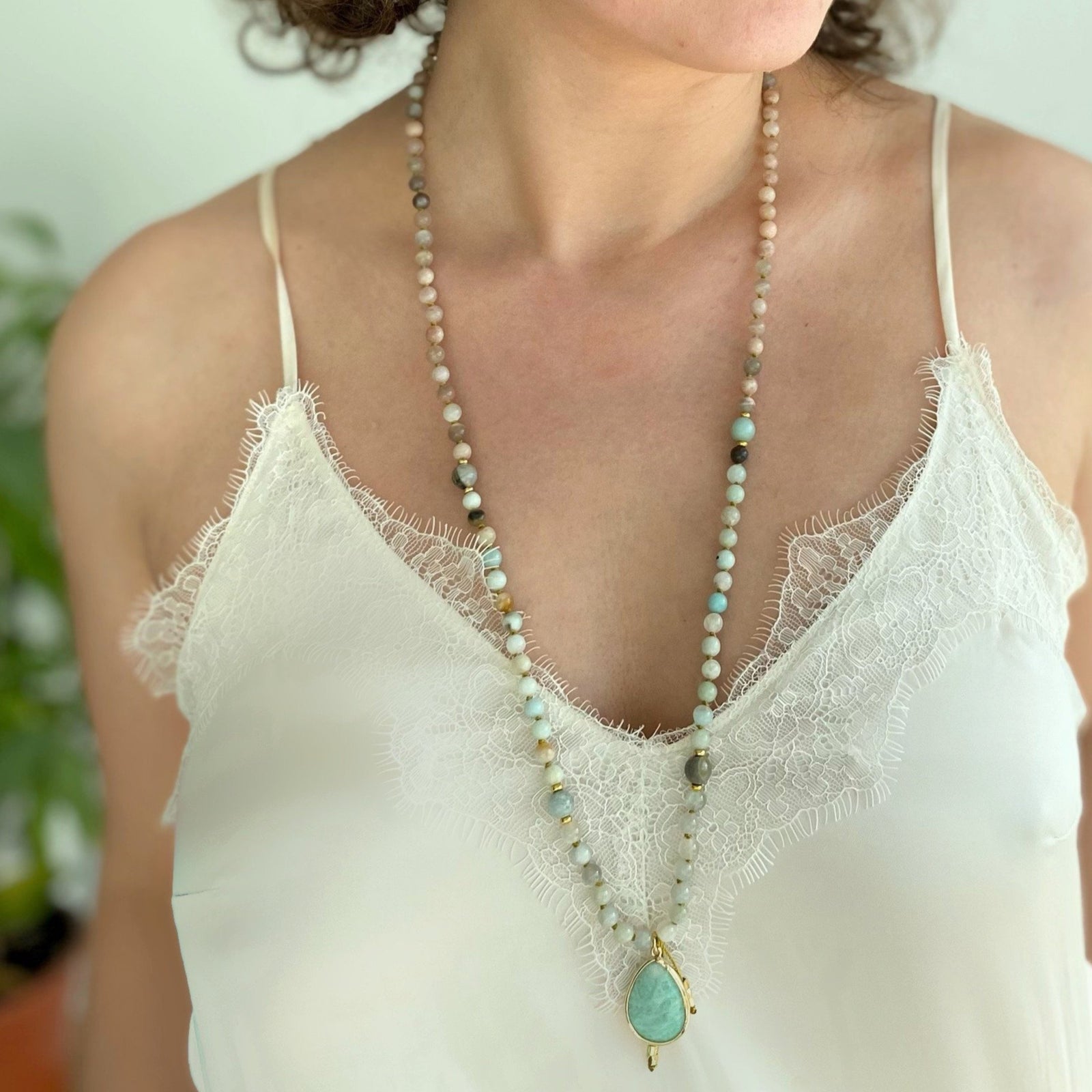 FLOWER GARDEN Mala | Amazonit, Sonnenstein & Mondstein