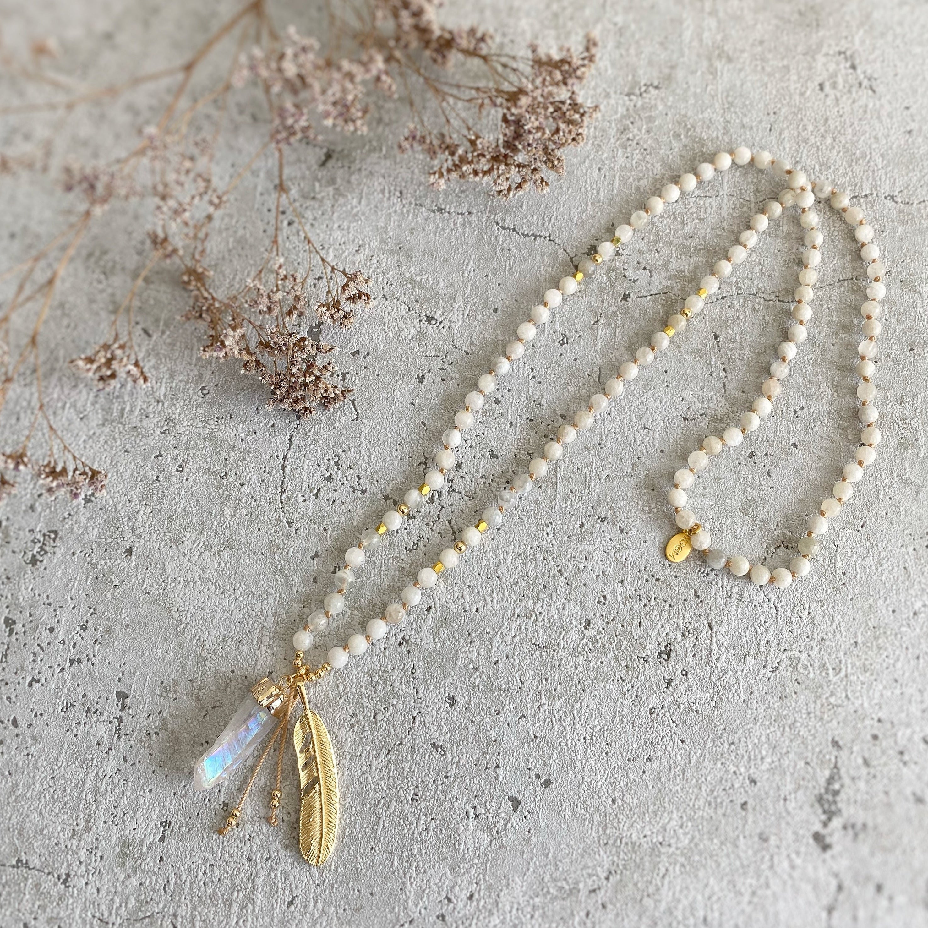 FULL MOON Mala | Mondstein & Engel Aura Quarz - Darstellung