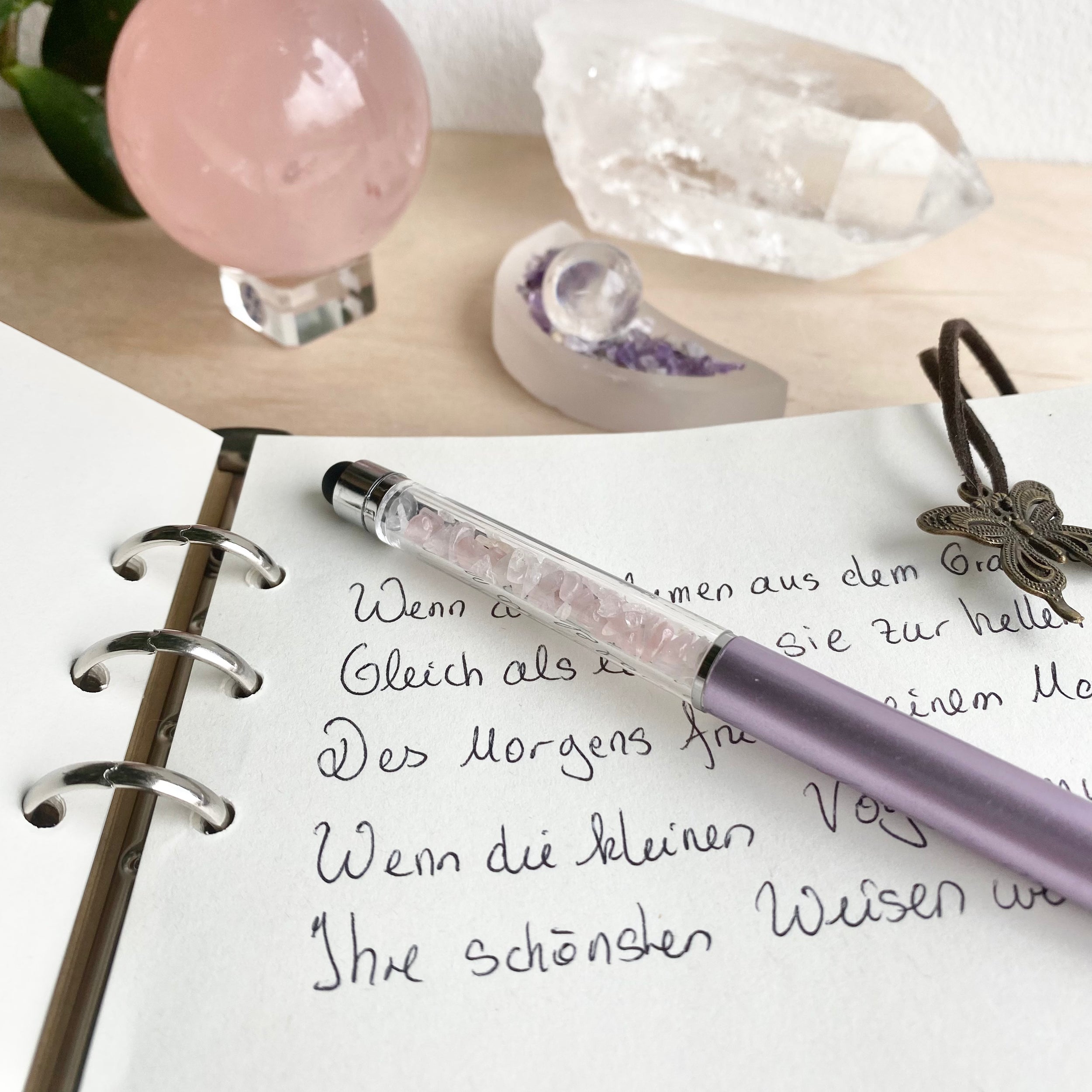 Kugelschreiber Herzöffnung Rosenquarz - Abbildung