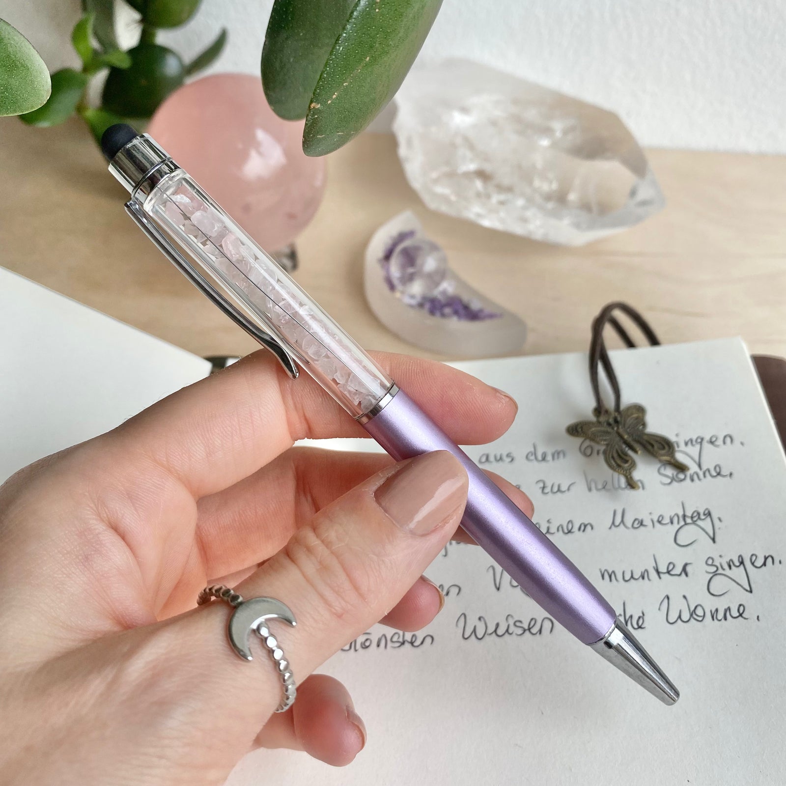 Kugelschreiber Herzöffnung Rosenquarz